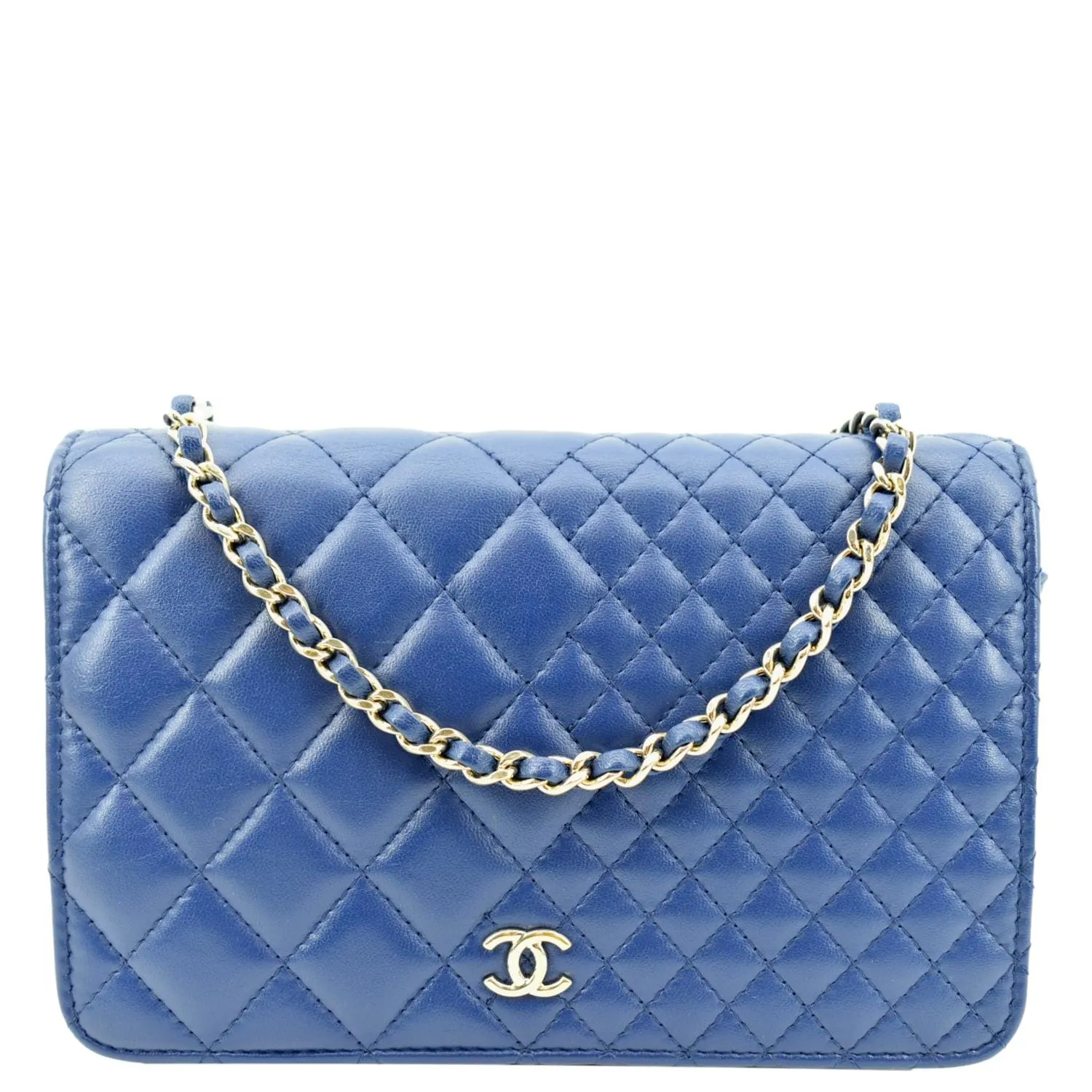 CHANEL Wallet On Chain Quilted Leather Crossbody Bag Blue