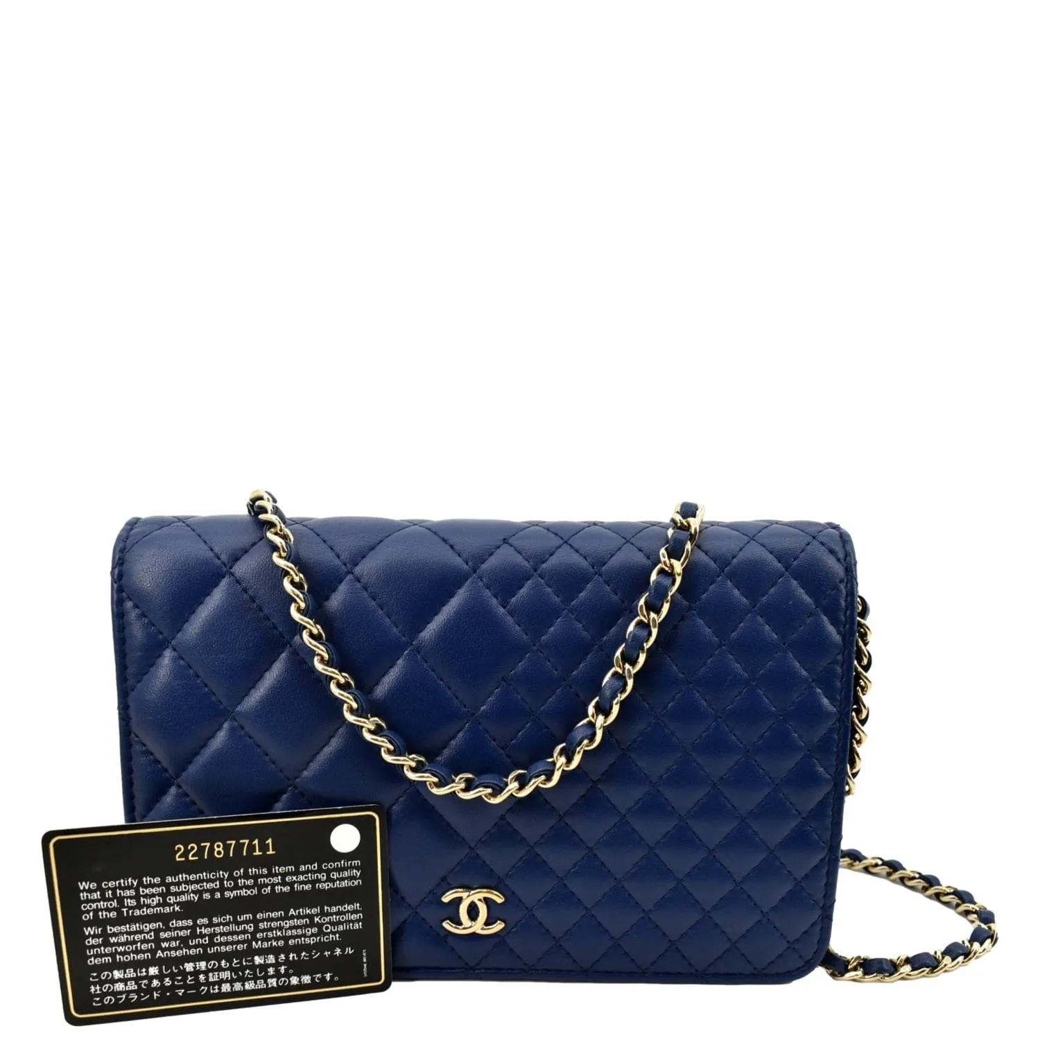 CHANEL Wallet On Chain Quilted Leather Crossbody Bag Blue