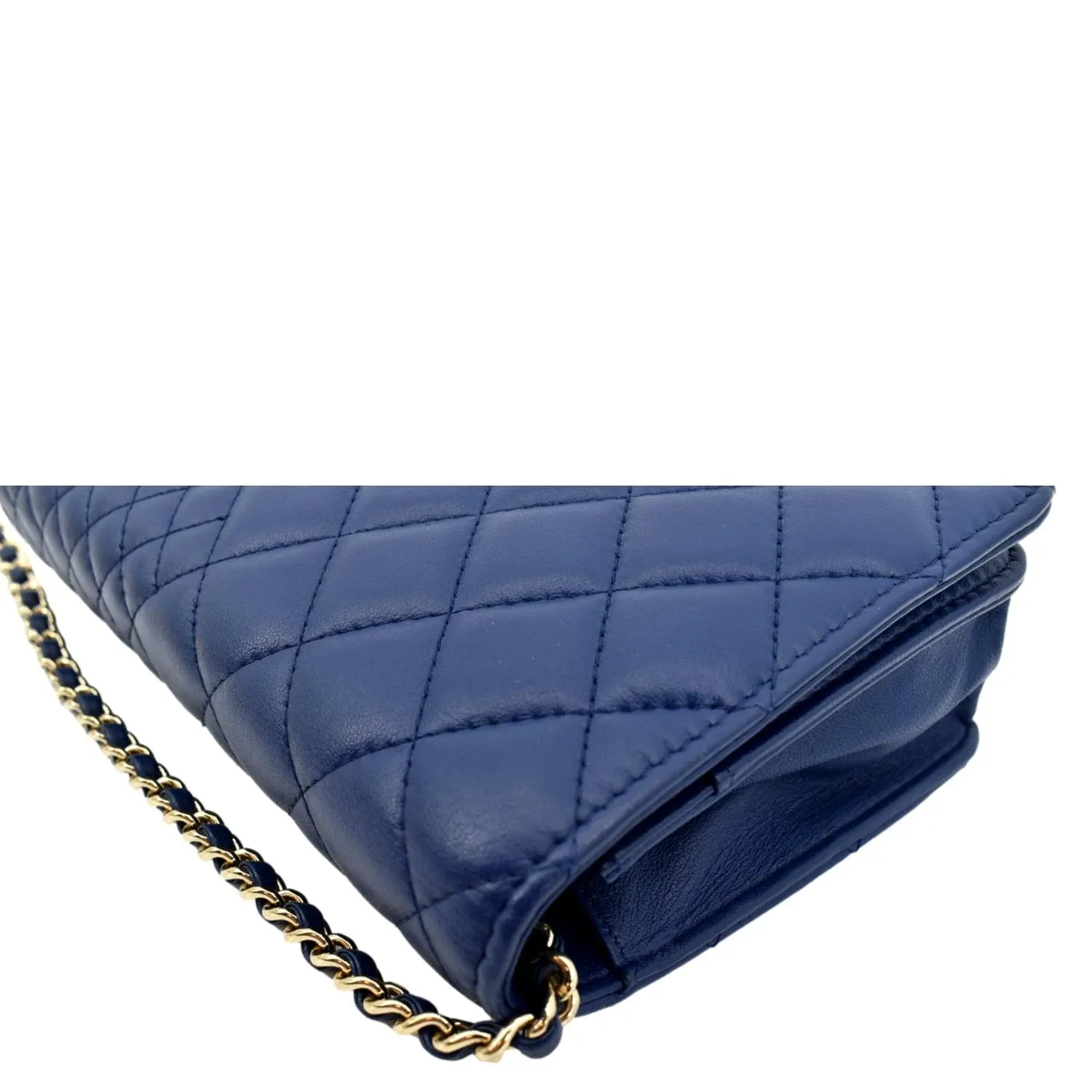 CHANEL Wallet On Chain Quilted Leather Crossbody Bag Blue