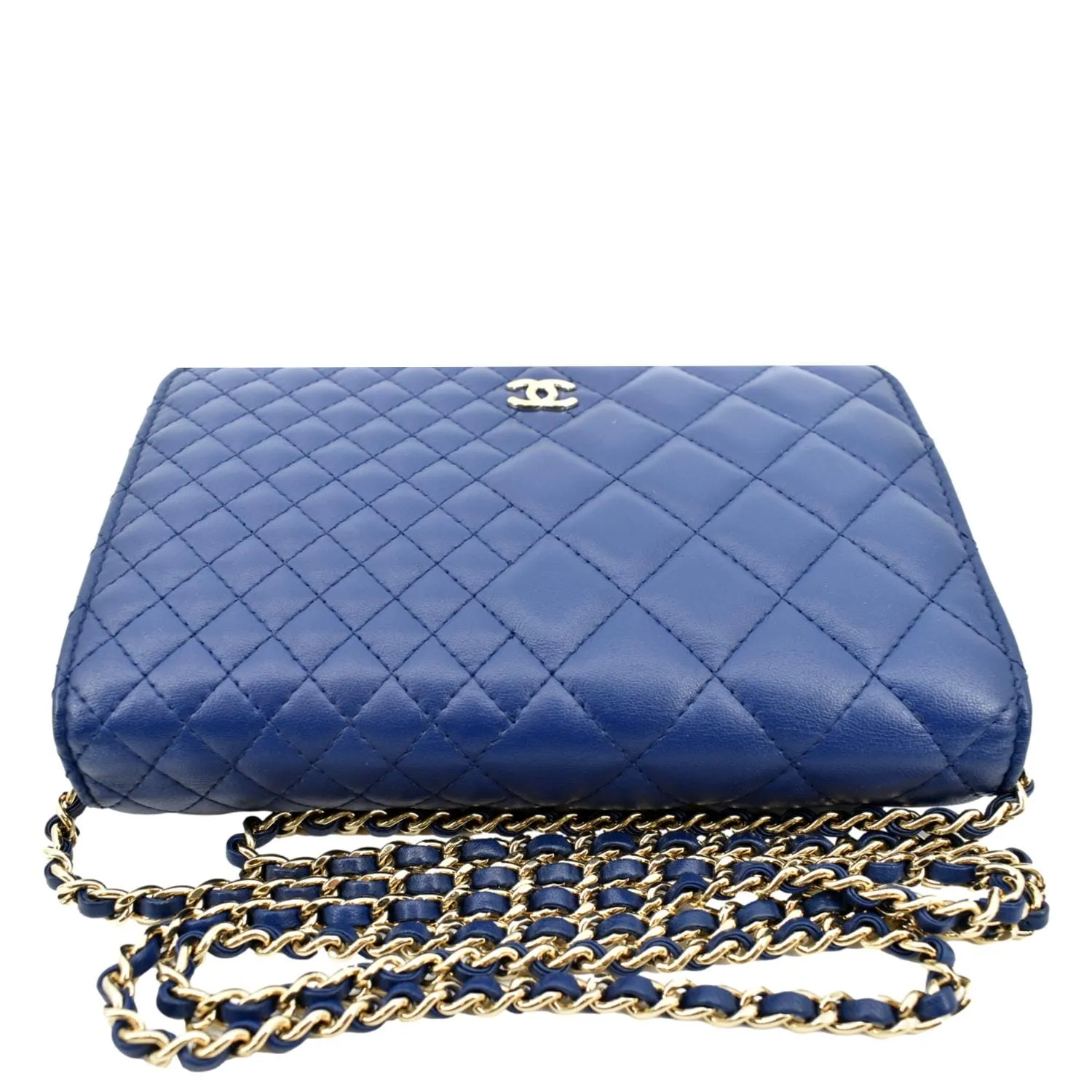 CHANEL Wallet On Chain Quilted Leather Crossbody Bag Blue