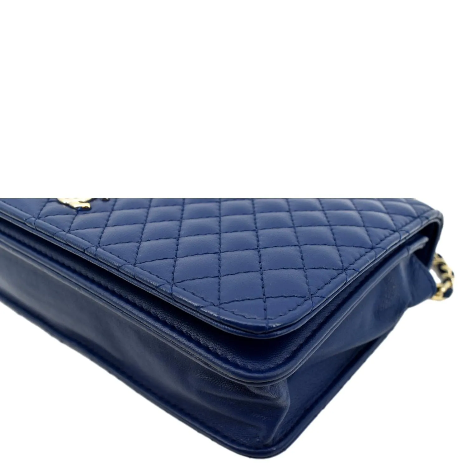 CHANEL Wallet On Chain Quilted Leather Crossbody Bag Blue