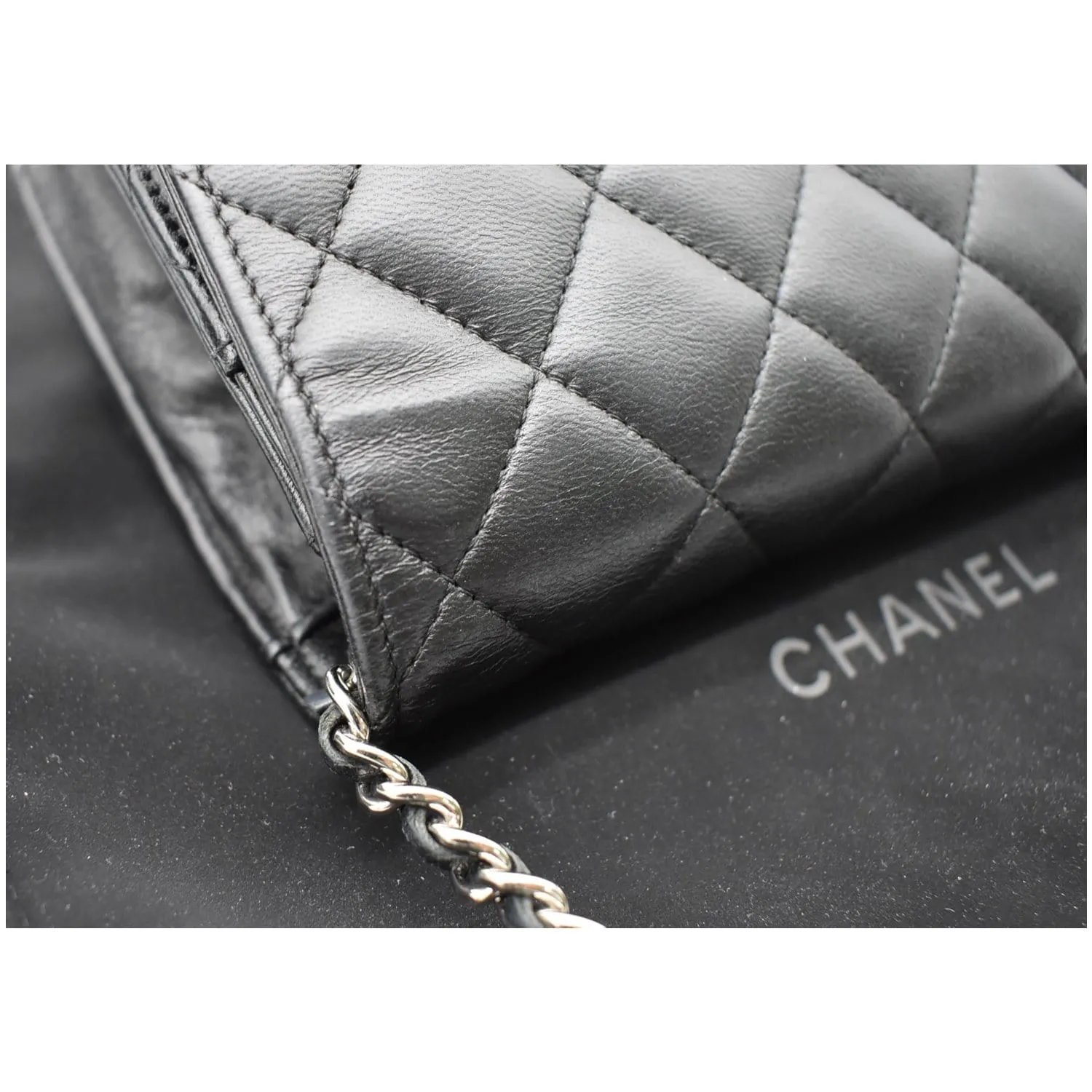 CHANEL WOC Lambskin Leather Chain Crossbody Bag Black
