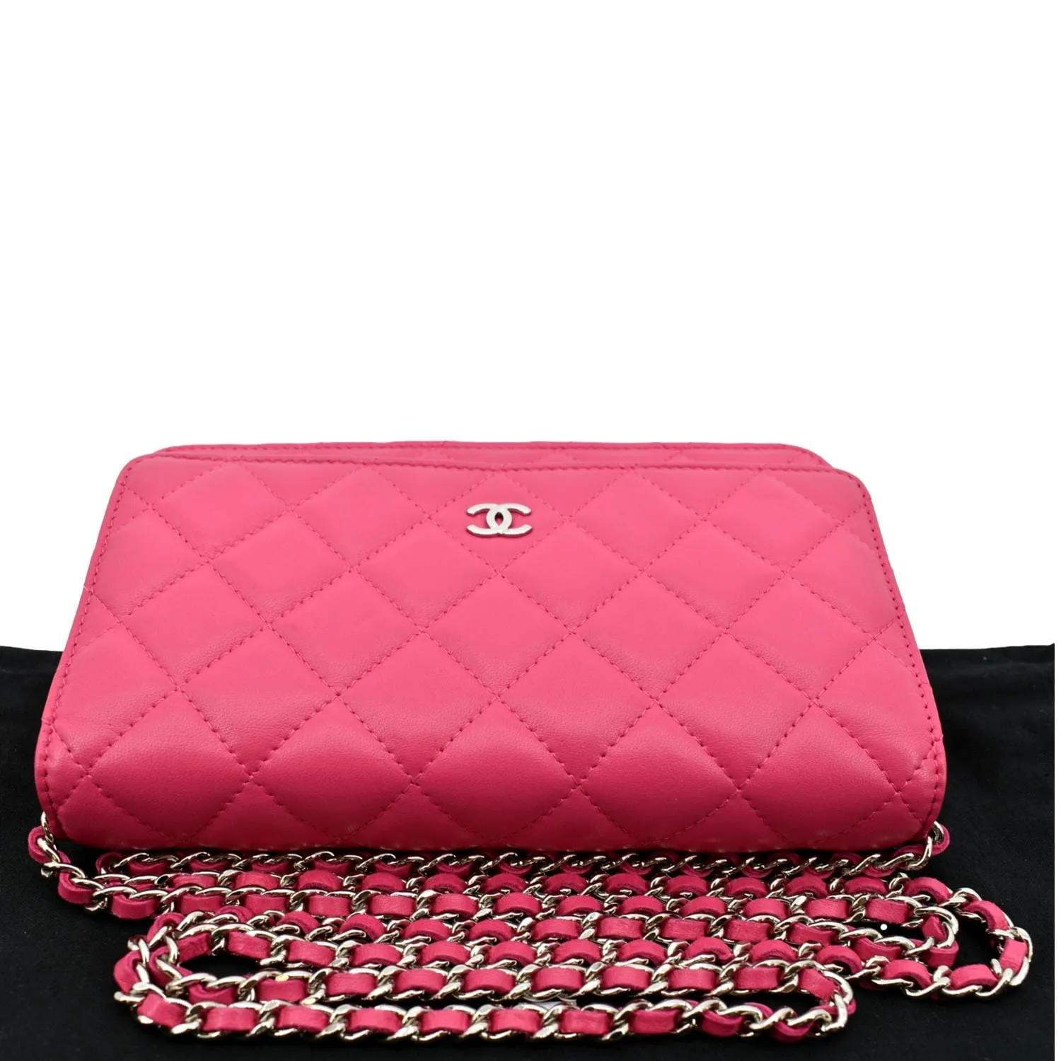 CHANEL WOC Quilted Leather Crossbody Wallet Fuchsia Pink