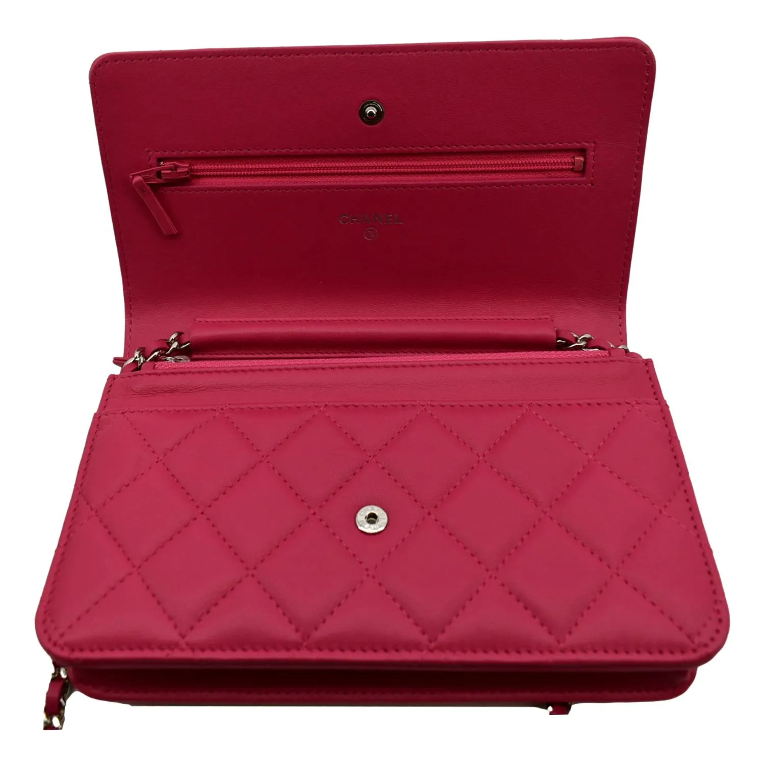 CHANEL WOC Quilted Leather Crossbody Wallet Fuchsia Pink