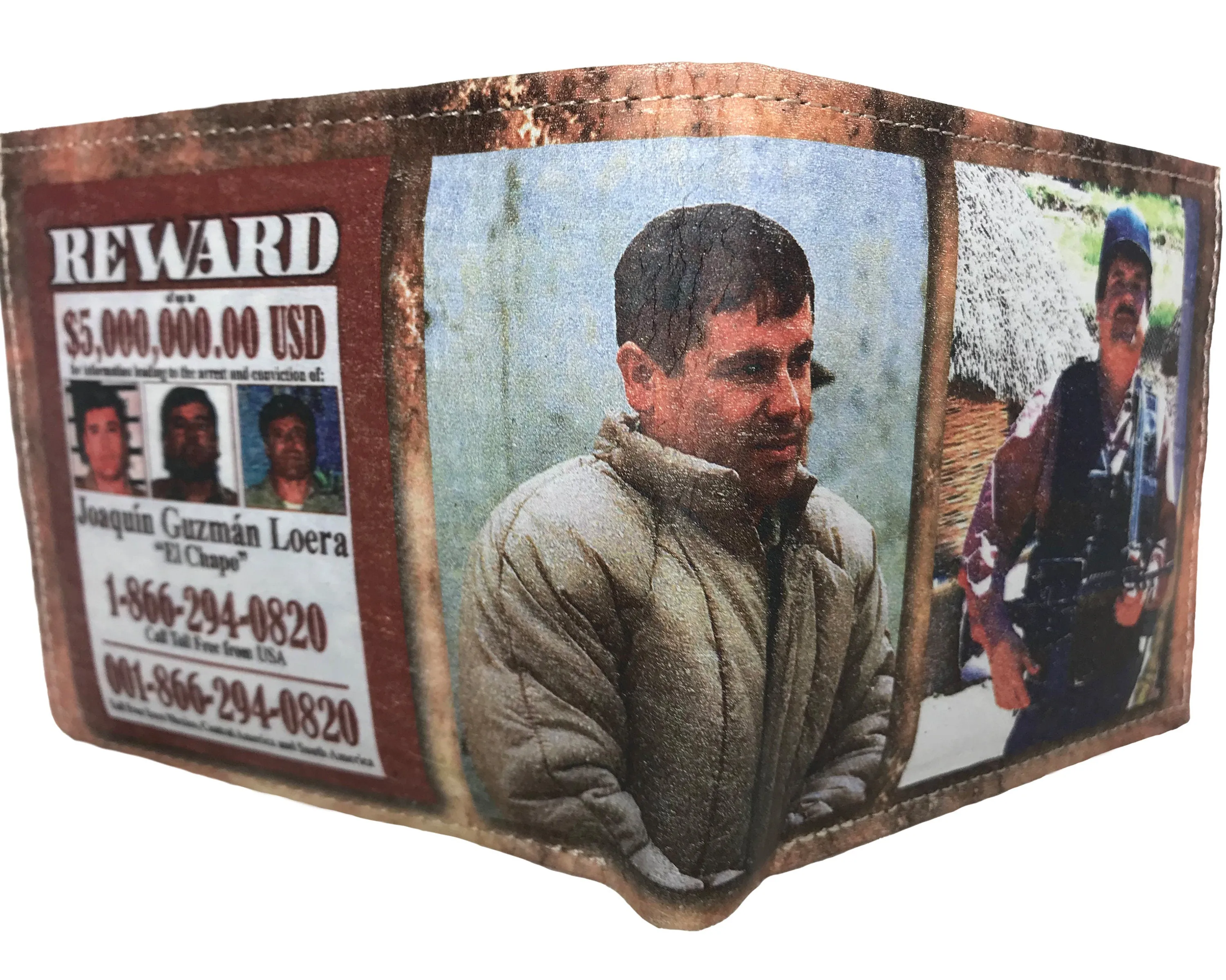CHAPO GUZMAN laser printed bi-fold NARCO sinaloa leather wallet