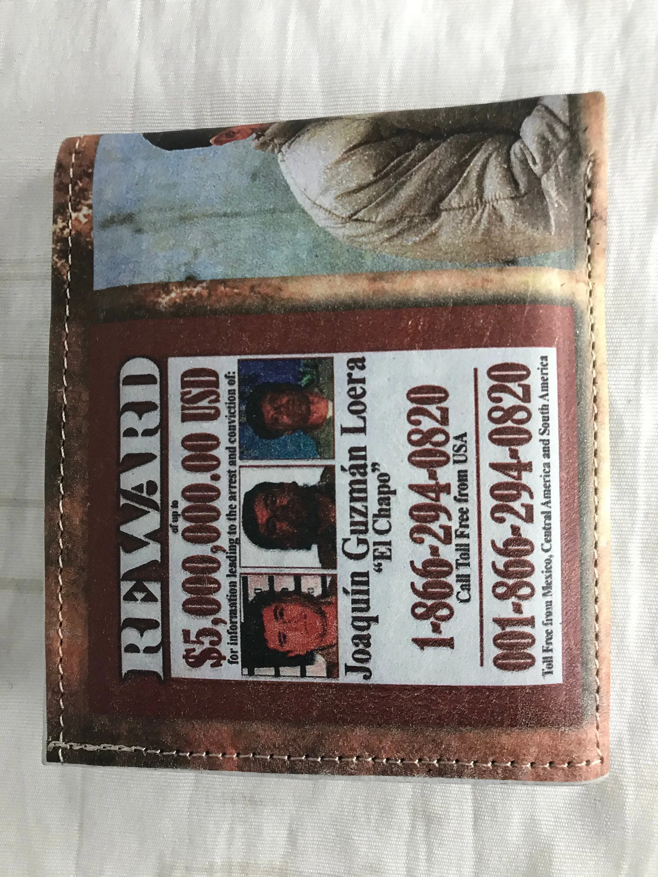 CHAPO GUZMAN laser printed bi-fold NARCO sinaloa leather wallet