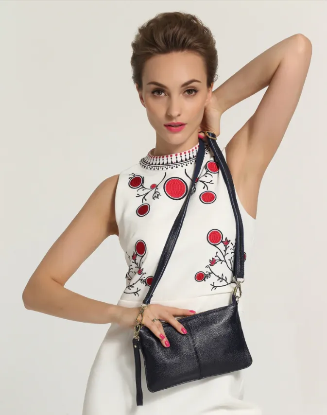 Chic Genuine Leather Clutch Bag Zipper Shut Shoulder Bag Crossbody Bag