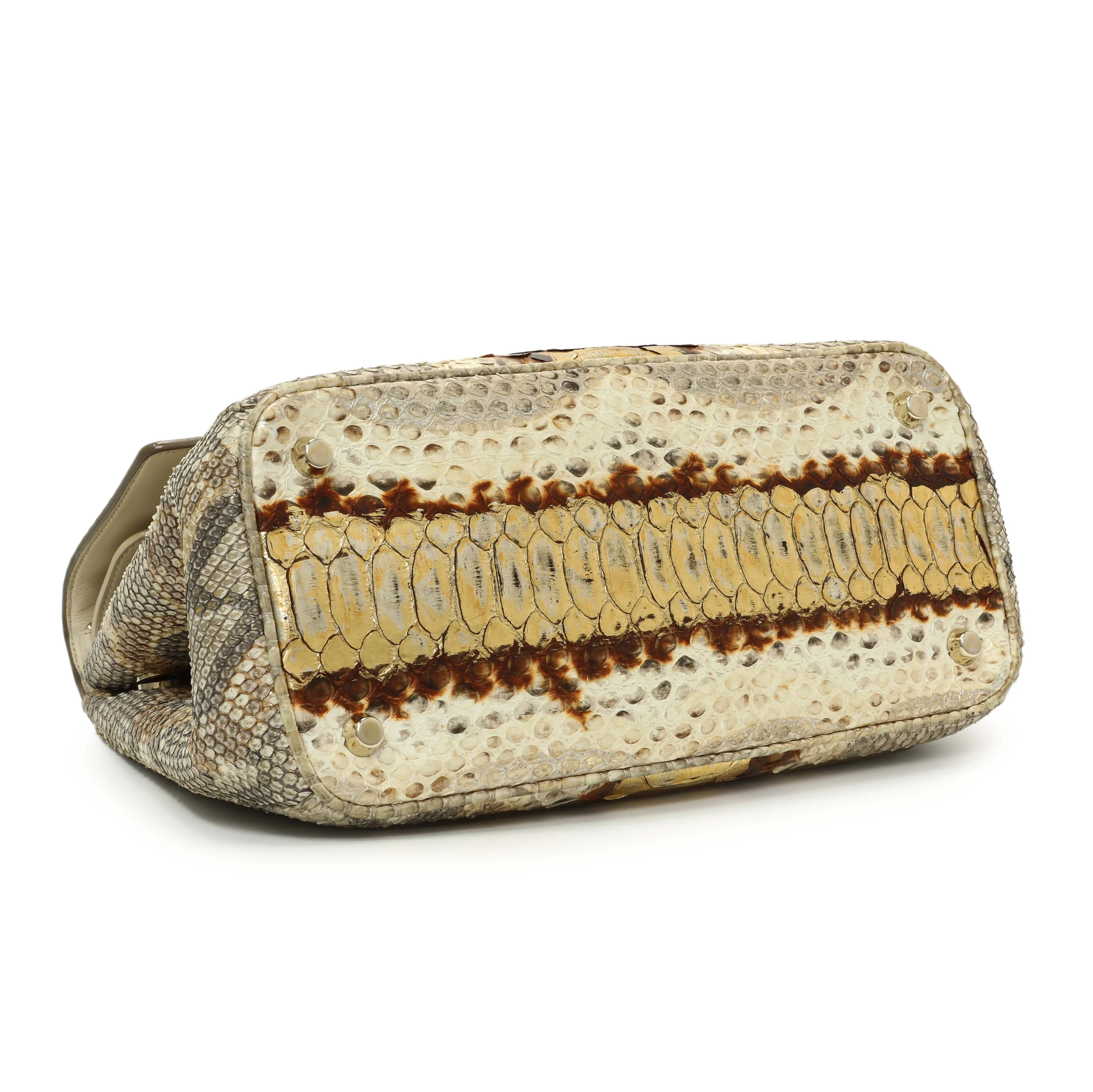 Christian Dior Beige Gold Metallic Python Small Be Dior Flap