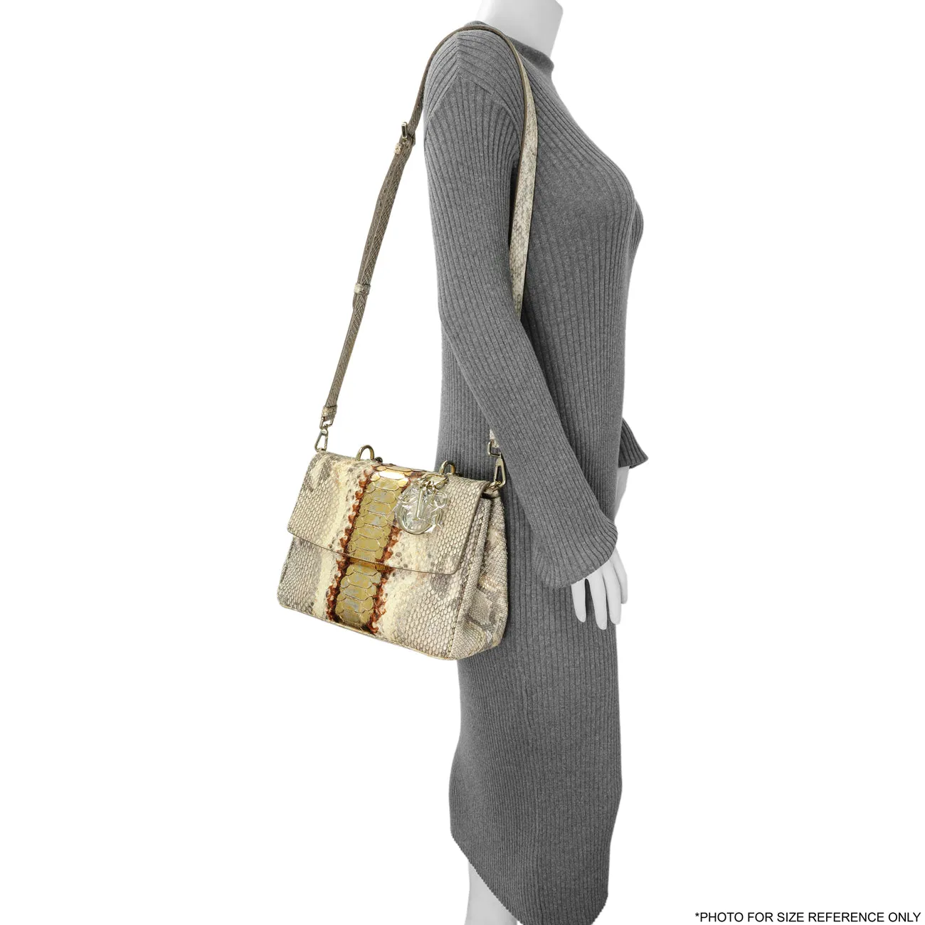 Christian Dior Beige Gold Metallic Python Small Be Dior Flap