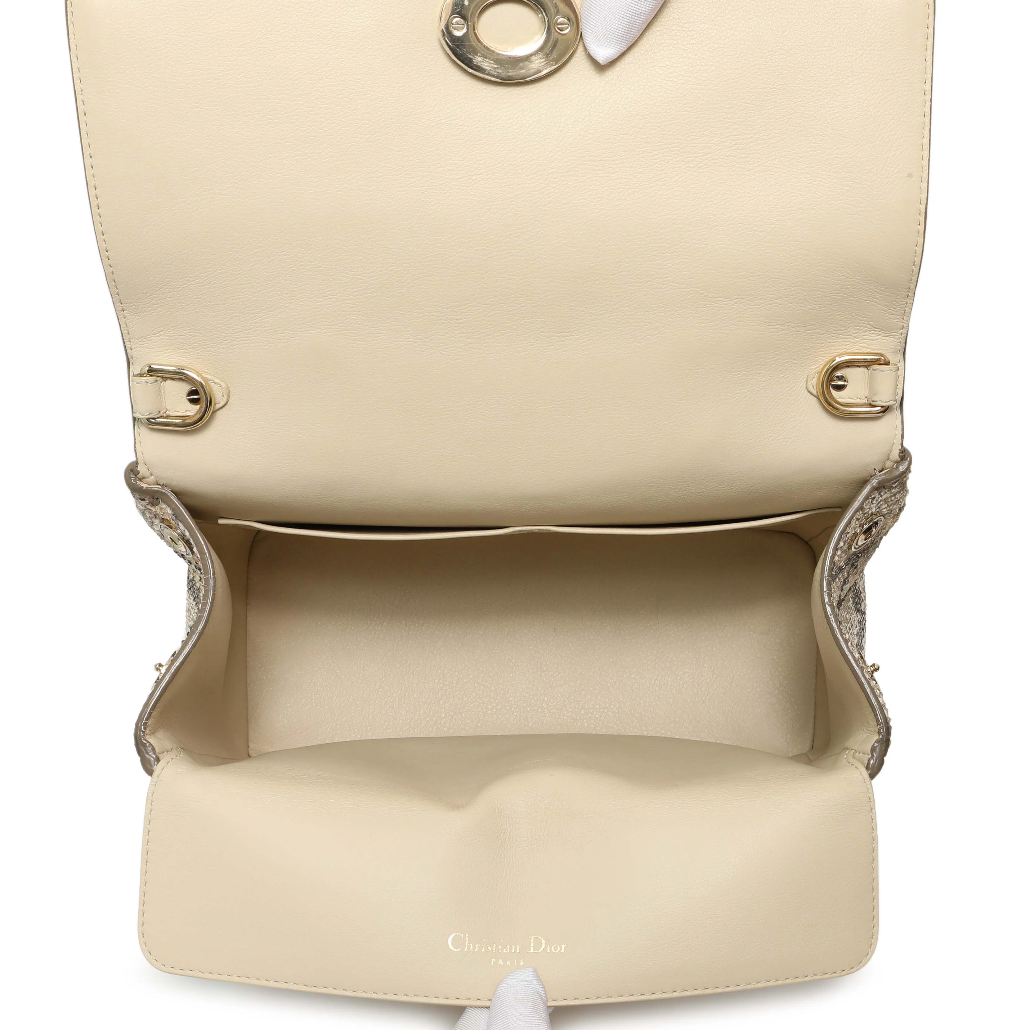 Christian Dior Beige Gold Metallic Python Small Be Dior Flap