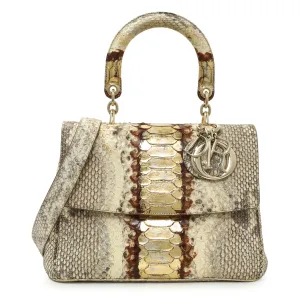 Christian Dior Beige Gold Metallic Python Small Be Dior Flap