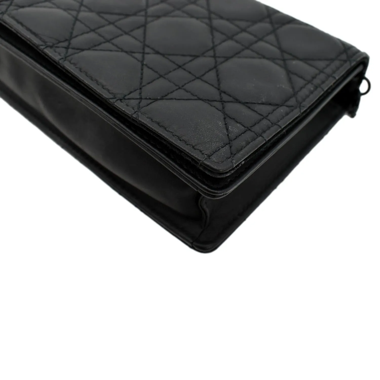 CHRISTIAN DIOR Lady Dior Cannage Leather Crossbody Chain wallet Black