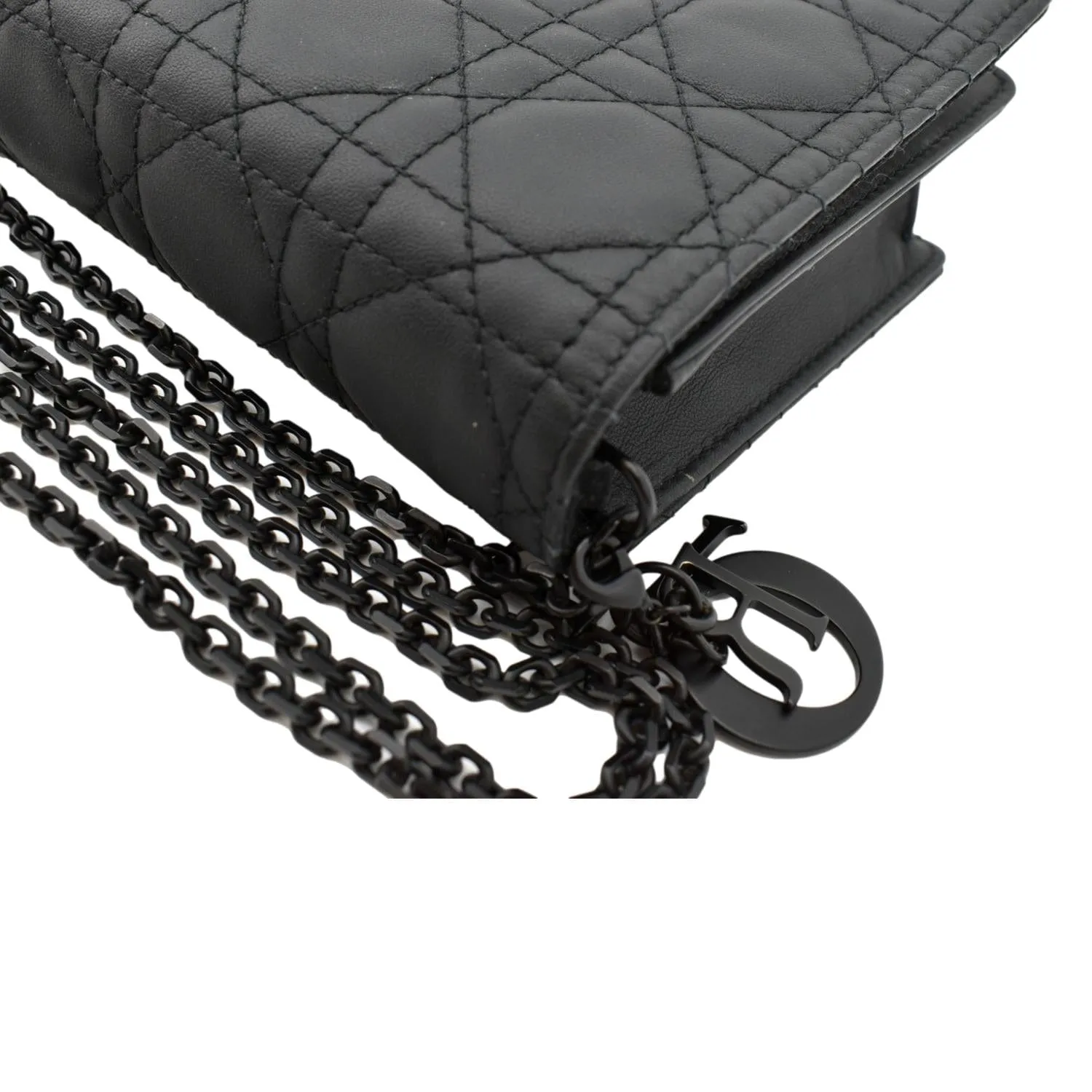 CHRISTIAN DIOR Lady Dior Cannage Leather Crossbody Chain wallet Black