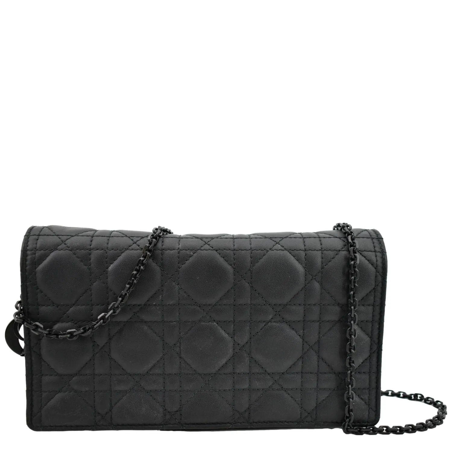 CHRISTIAN DIOR Lady Dior Cannage Leather Crossbody Chain wallet Black