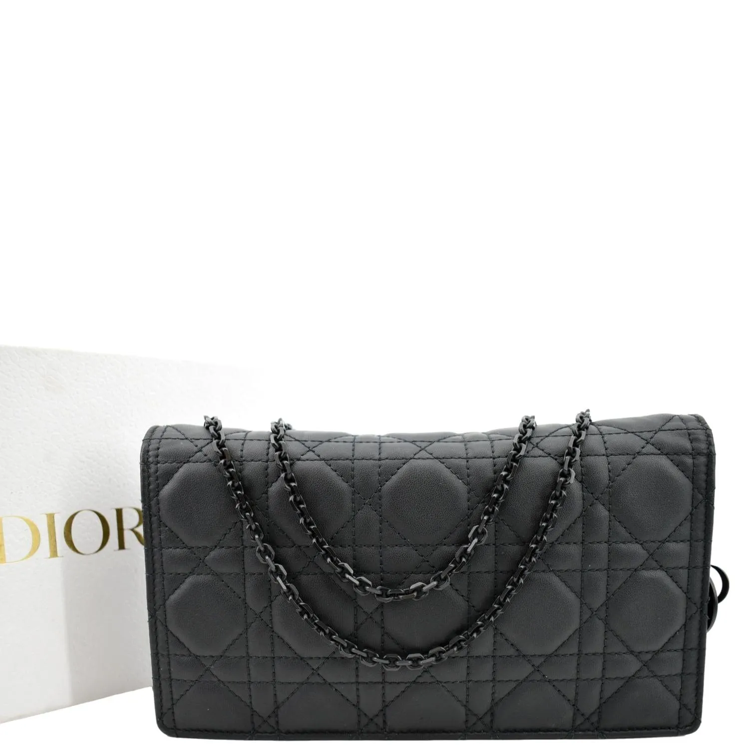 CHRISTIAN DIOR Lady Dior Cannage Leather Crossbody Chain wallet Black