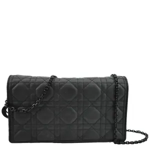 CHRISTIAN DIOR Lady Dior Cannage Leather Crossbody Chain wallet Black