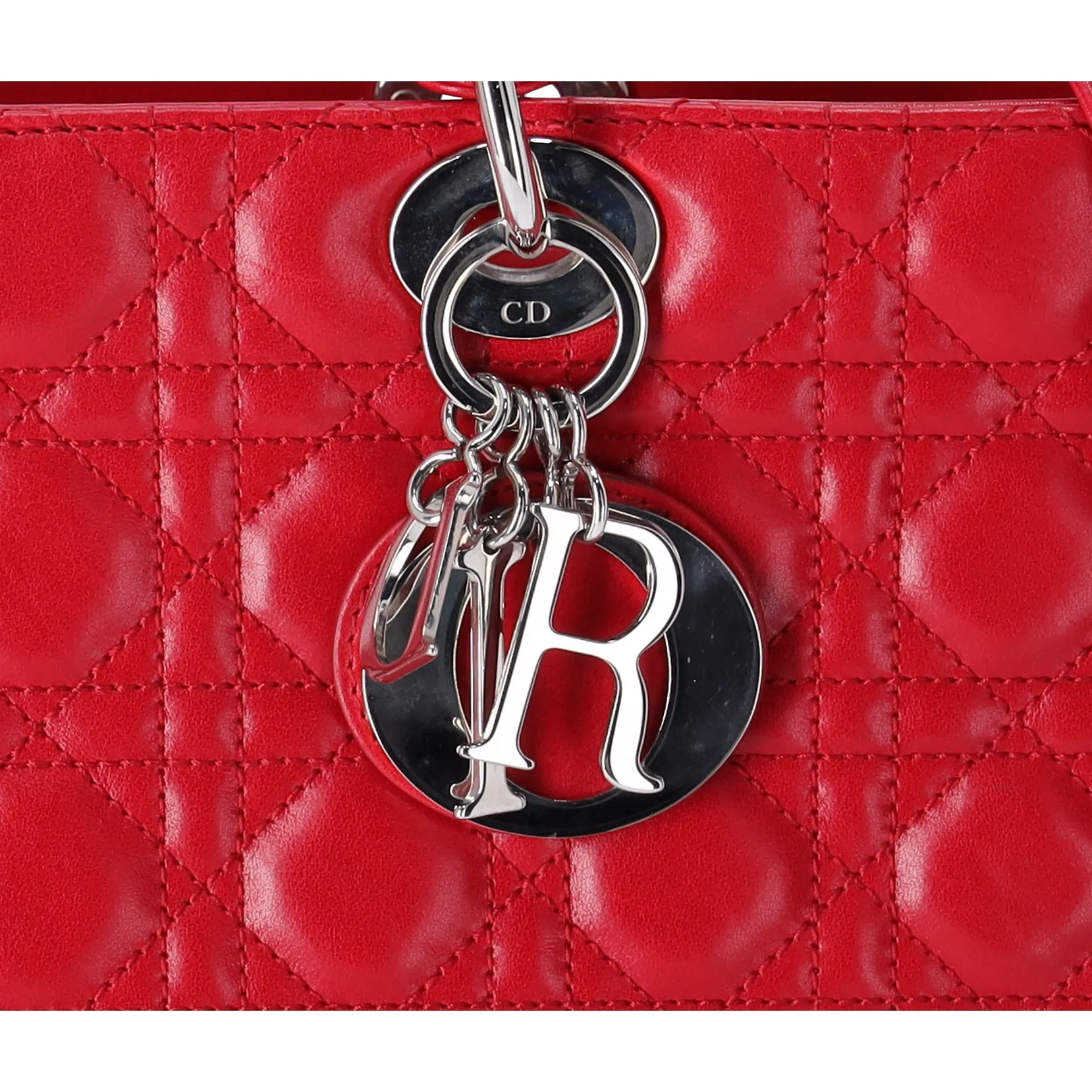 Christian Dior Lady Dior Large Bag Handbag Red Lambskin Quilted