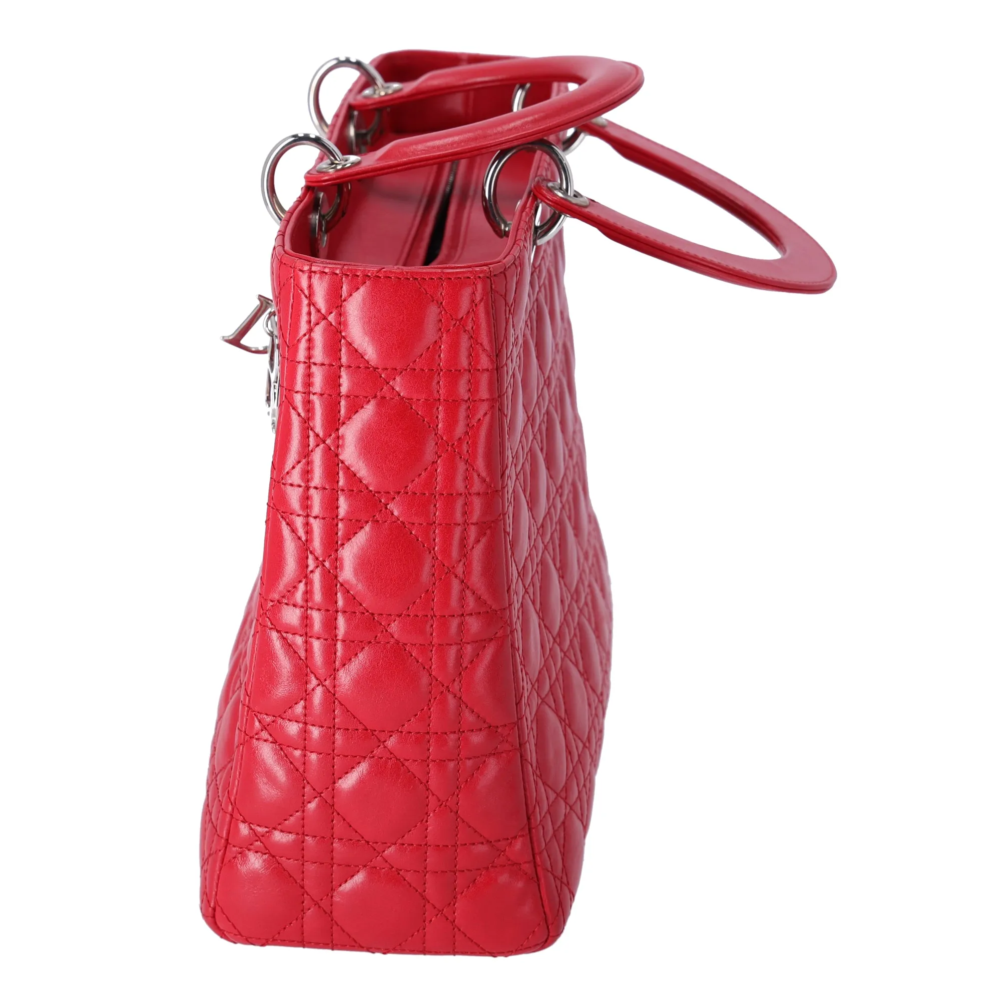 Christian Dior Lady Dior Large Bag Handbag Red Lambskin Quilted
