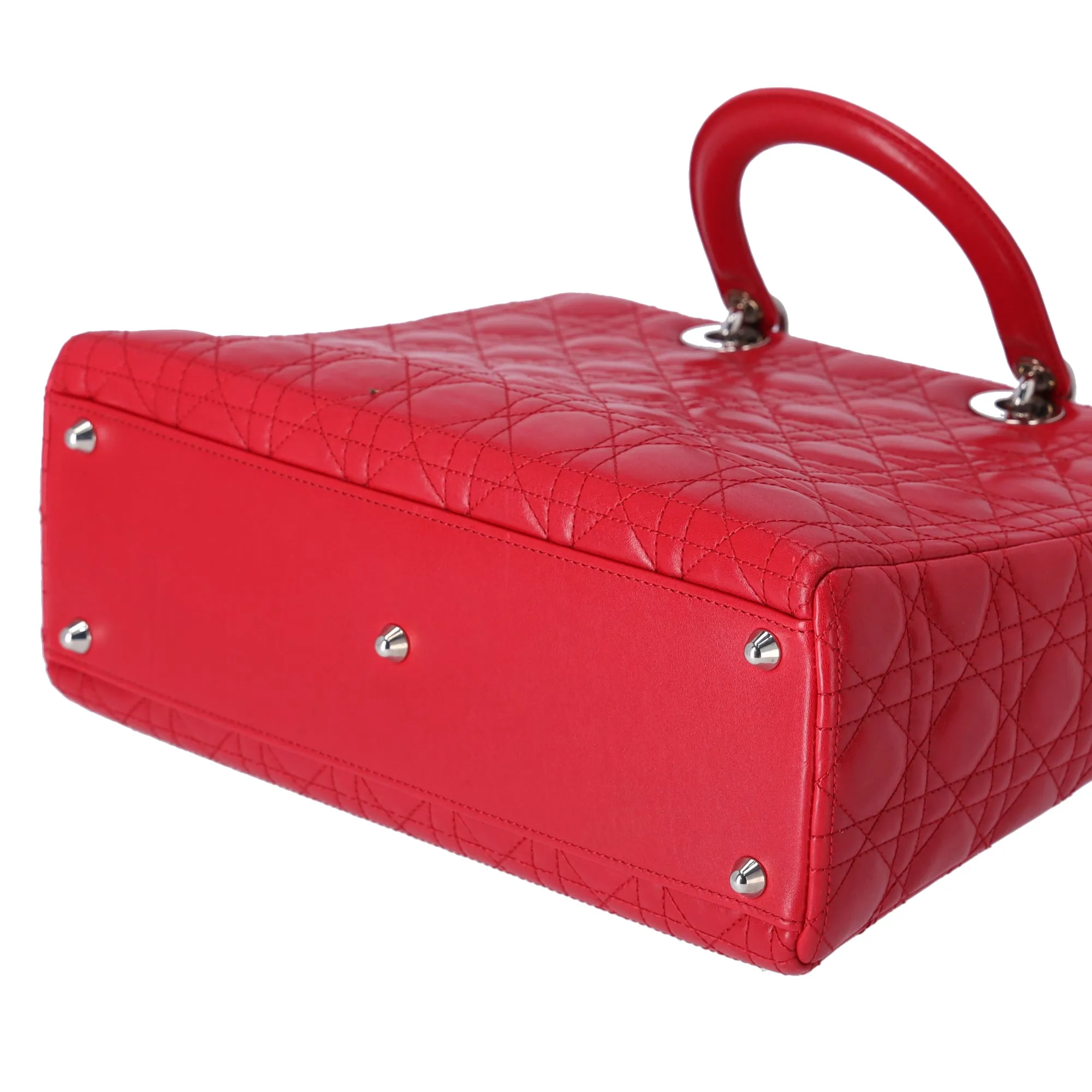 Christian Dior Lady Dior Large Bag Handbag Red Lambskin Quilted