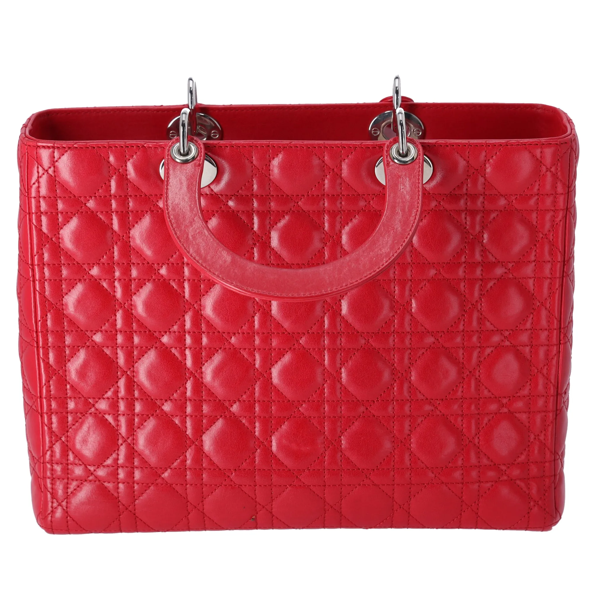 Christian Dior Lady Dior Large Bag Handbag Red Lambskin Quilted