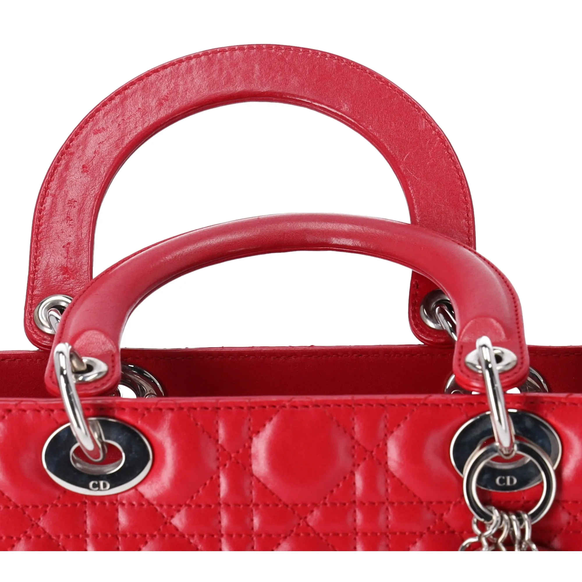Christian Dior Lady Dior Large Bag Handbag Red Lambskin Quilted