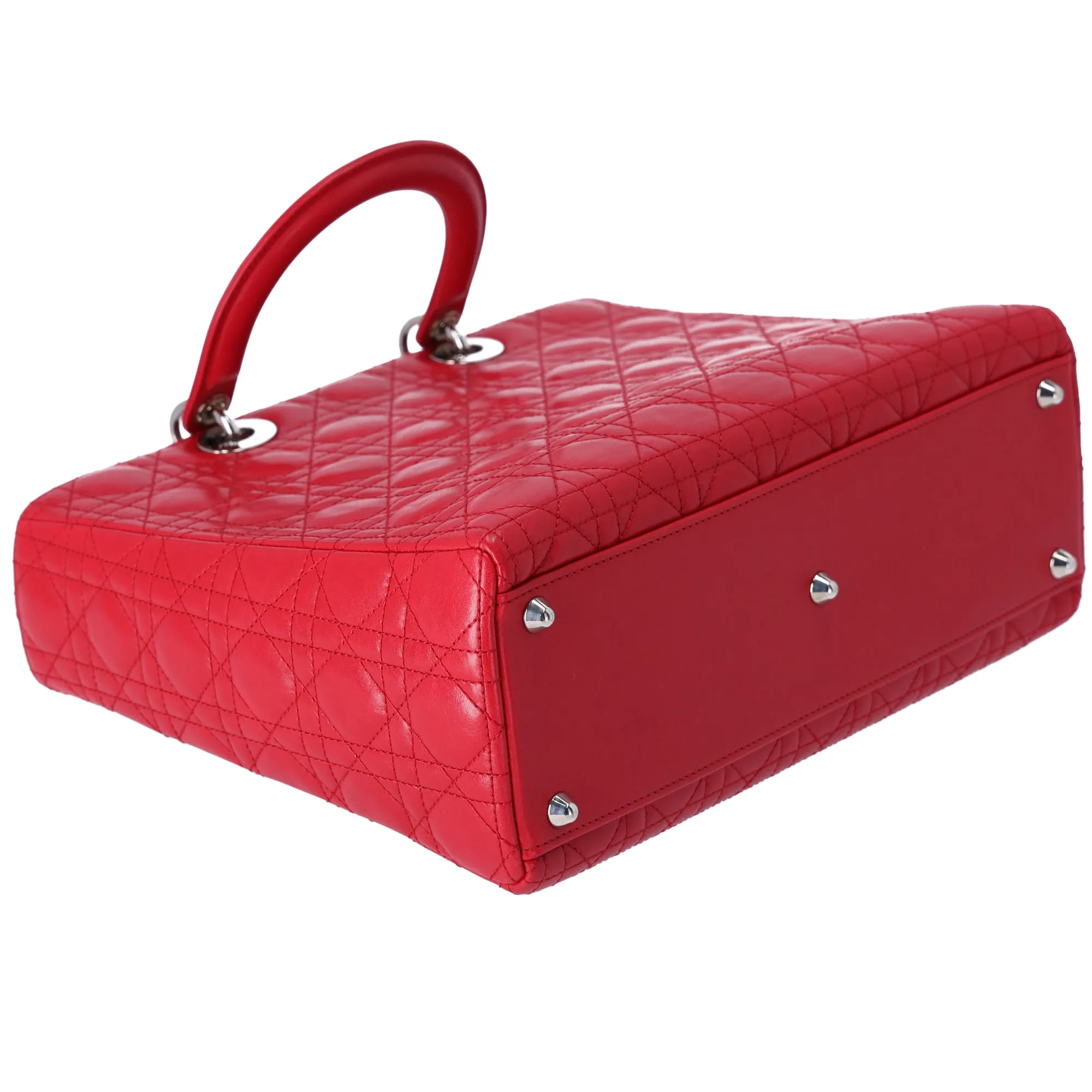 Christian Dior Lady Dior Large Bag Handbag Red Lambskin Quilted
