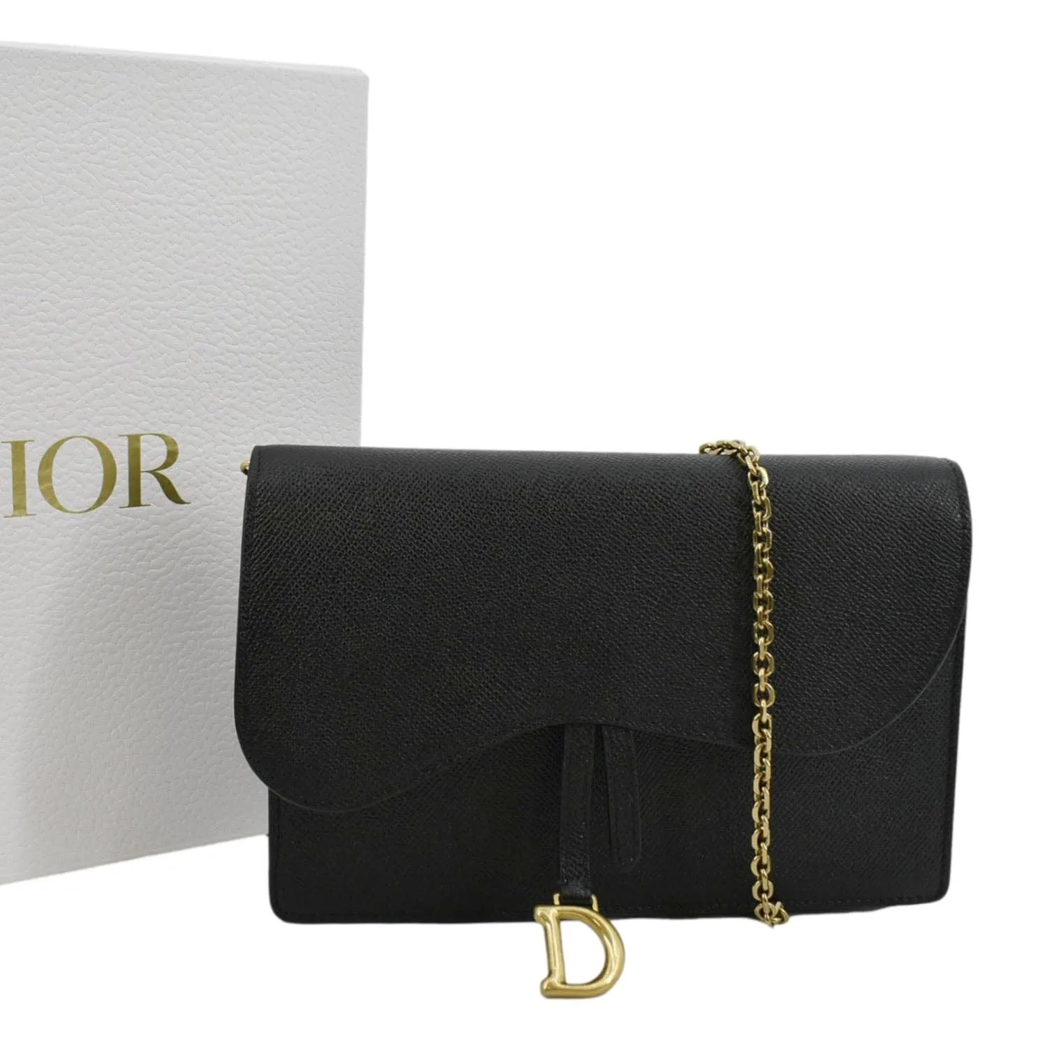 CHRISTIAN DIOR Long Saddle Leather Crossbody Chain Wallet Black