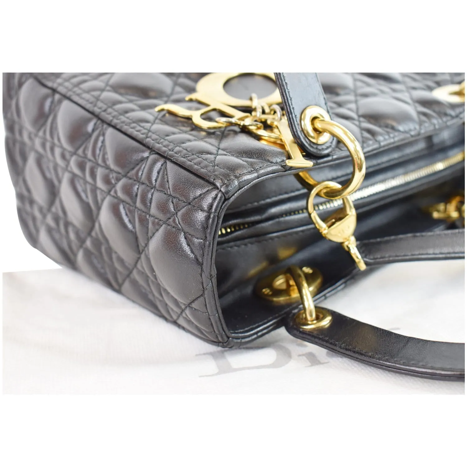 CHRISTIAN DIOR Medium Lady Dior Lambskin Shoulder Bag Black