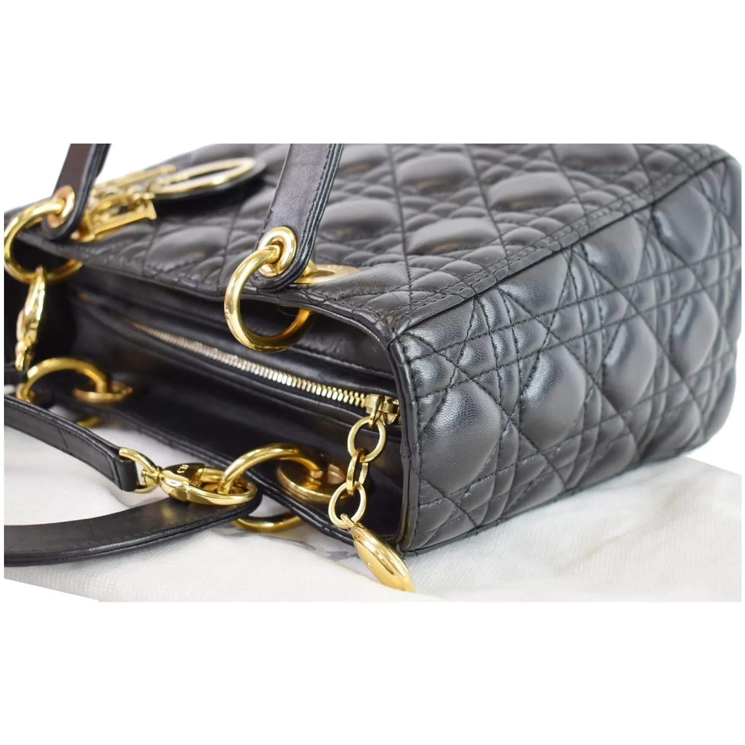 CHRISTIAN DIOR Medium Lady Dior Lambskin Shoulder Bag Black