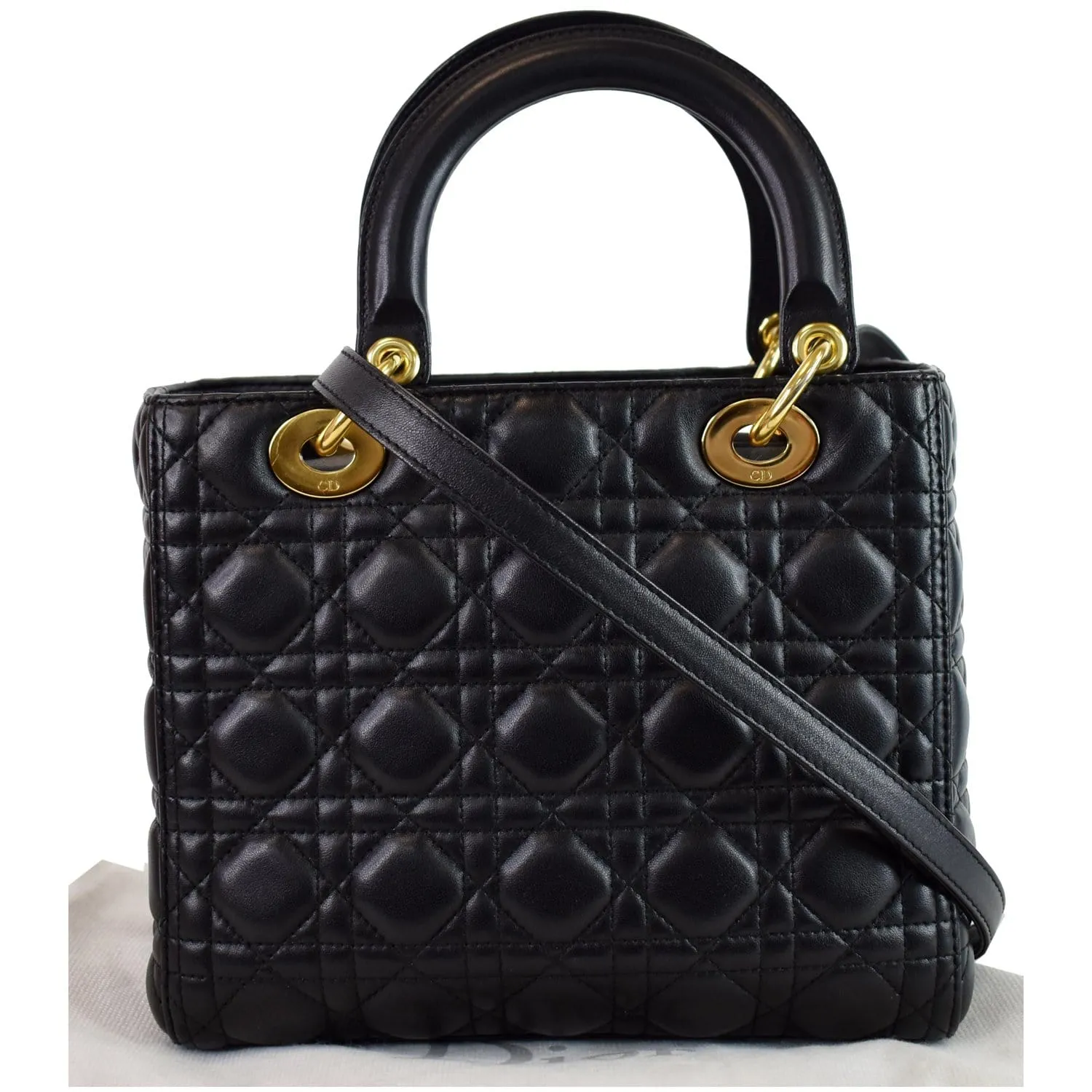 CHRISTIAN DIOR Medium Lady Dior Lambskin Shoulder Bag Black