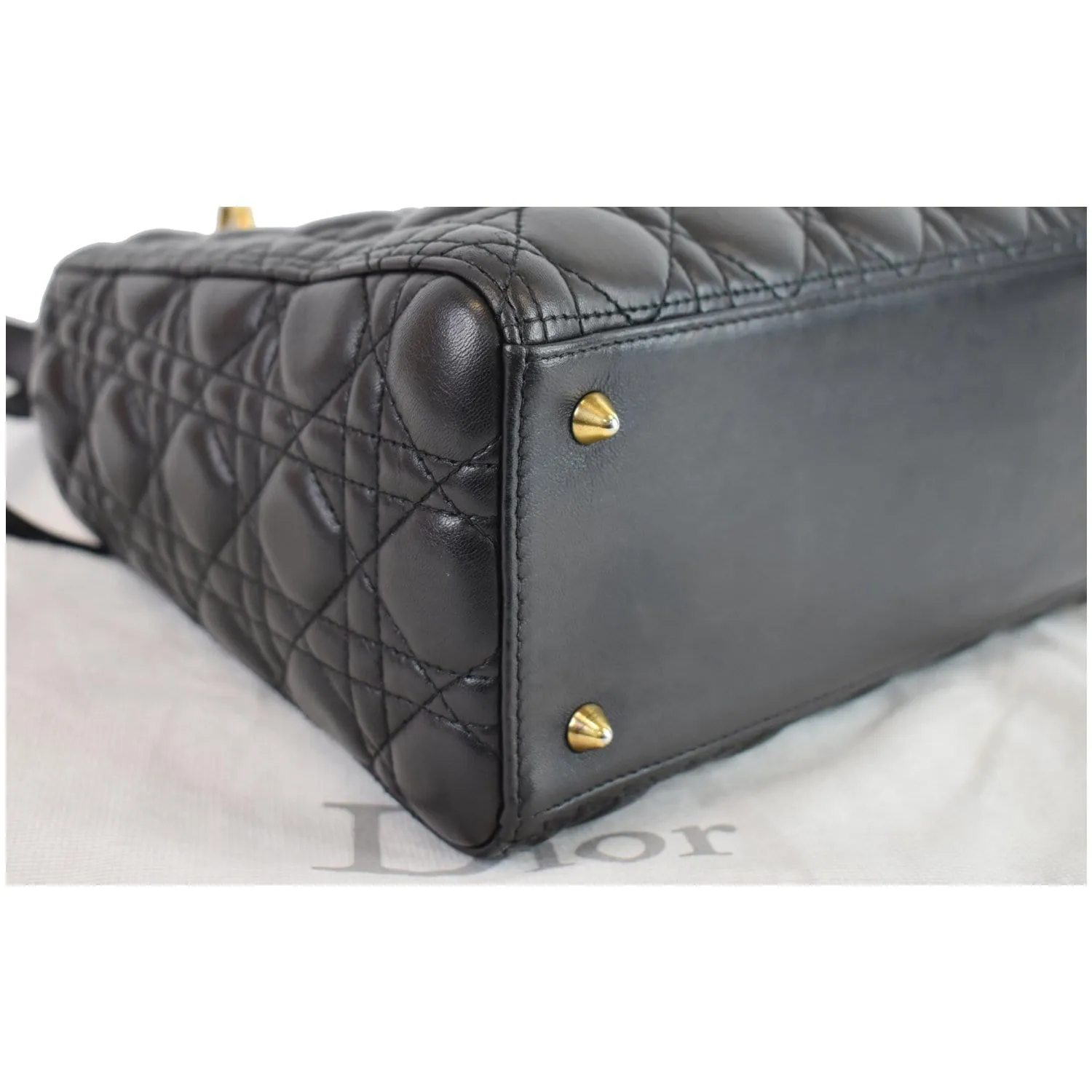 CHRISTIAN DIOR Medium Lady Dior Lambskin Shoulder Bag Black
