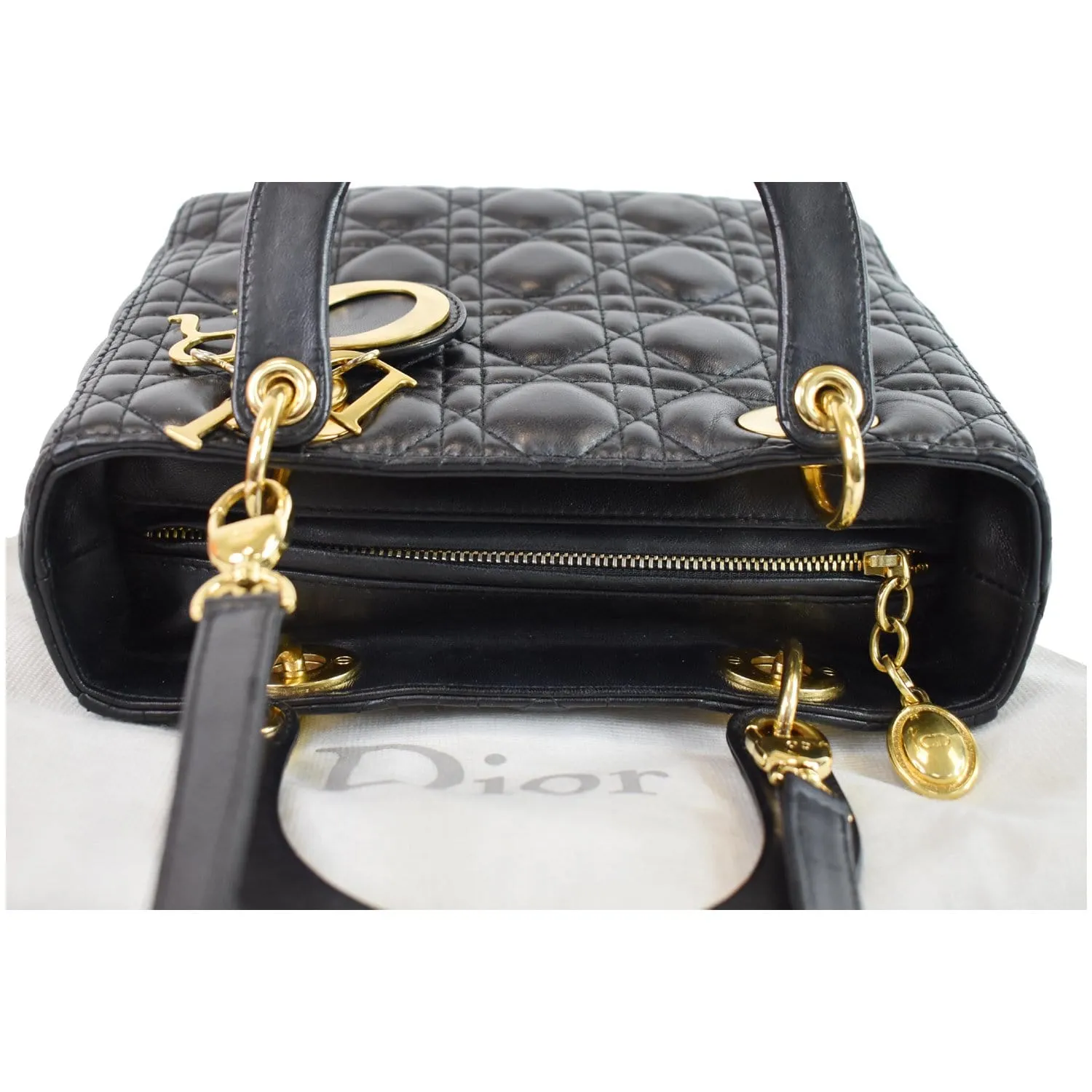 CHRISTIAN DIOR Medium Lady Dior Lambskin Shoulder Bag Black
