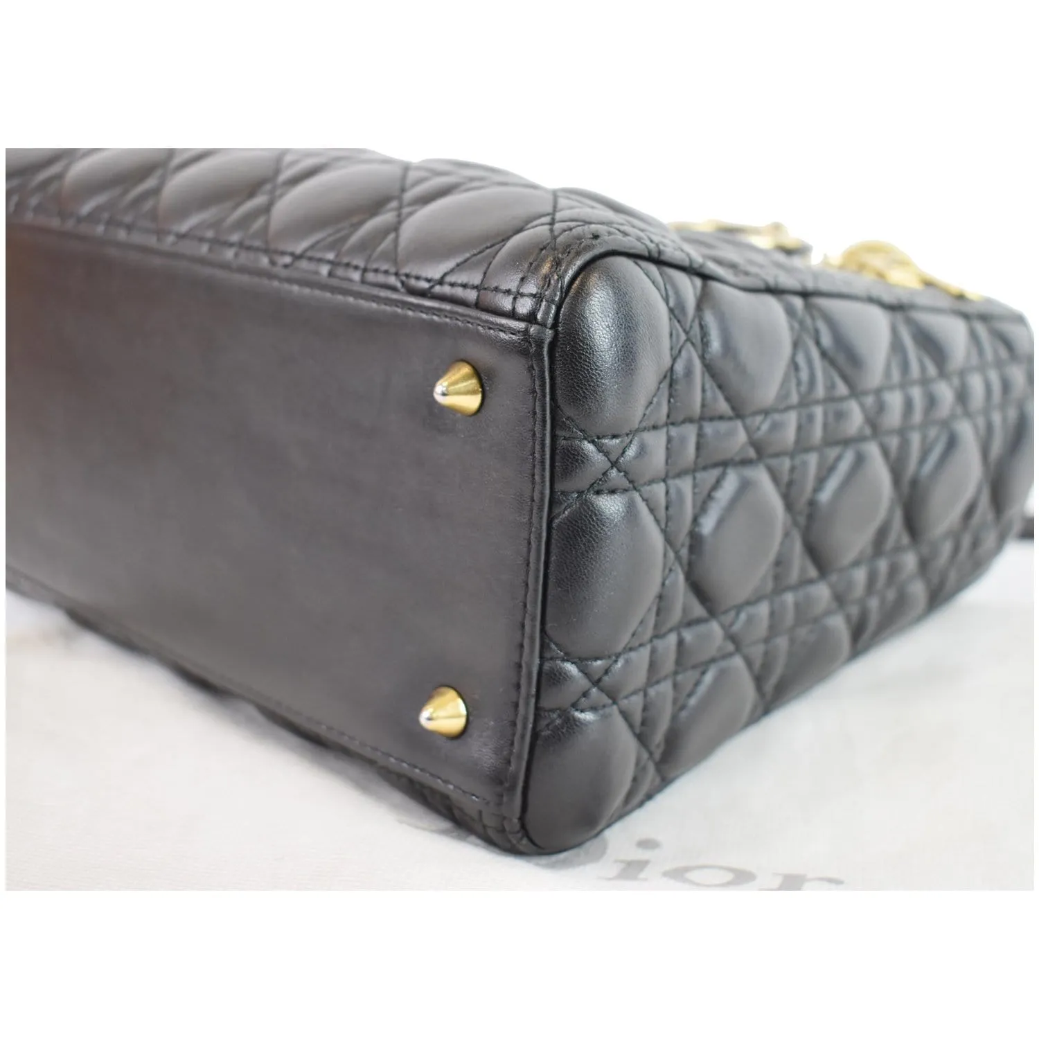 CHRISTIAN DIOR Medium Lady Dior Lambskin Shoulder Bag Black