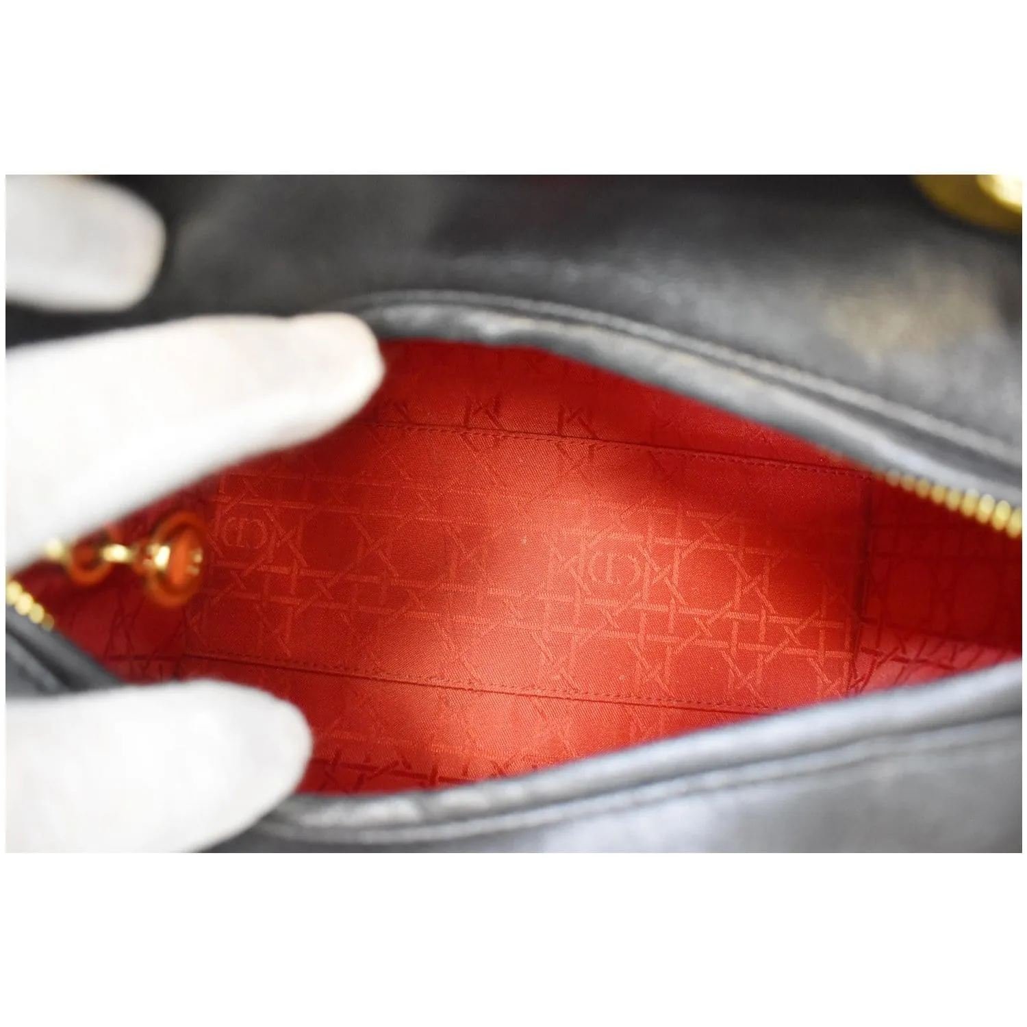 CHRISTIAN DIOR Medium Lady Dior Lambskin Shoulder Bag Black