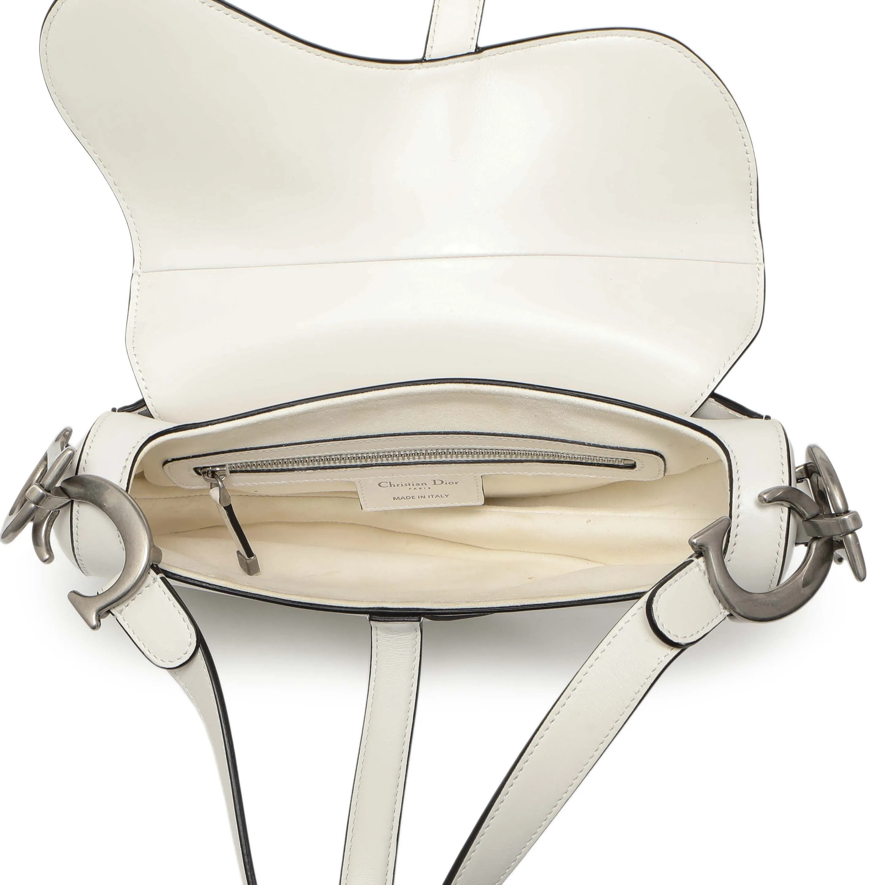 Christian Dior White Calfskin Saddle Bag