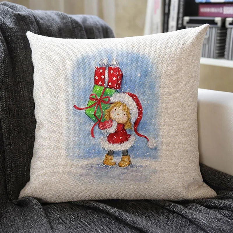 Christmas Themed Linen Pillowcase