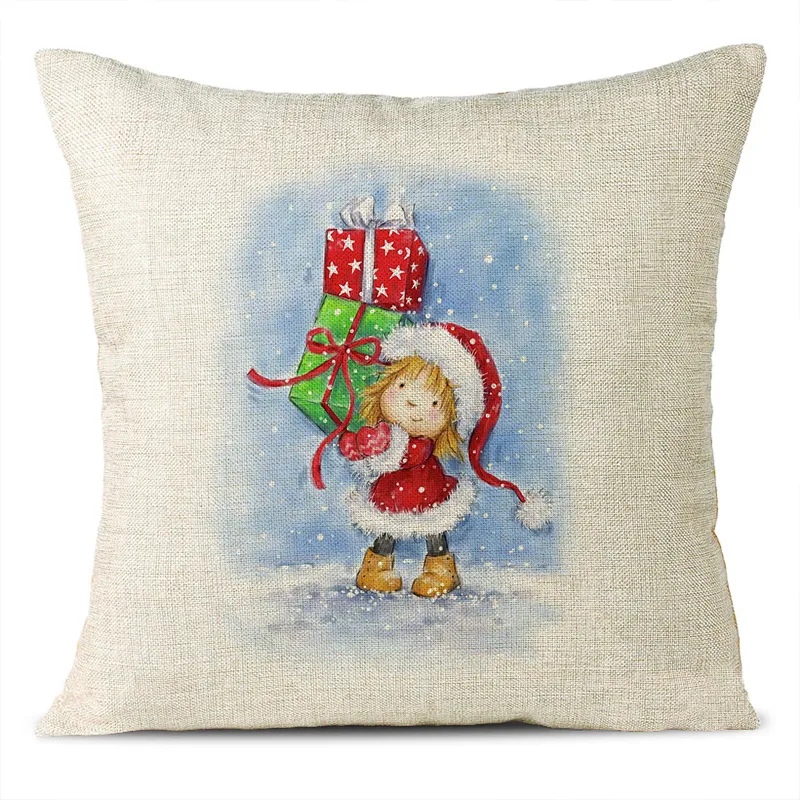 Christmas Themed Linen Pillowcase