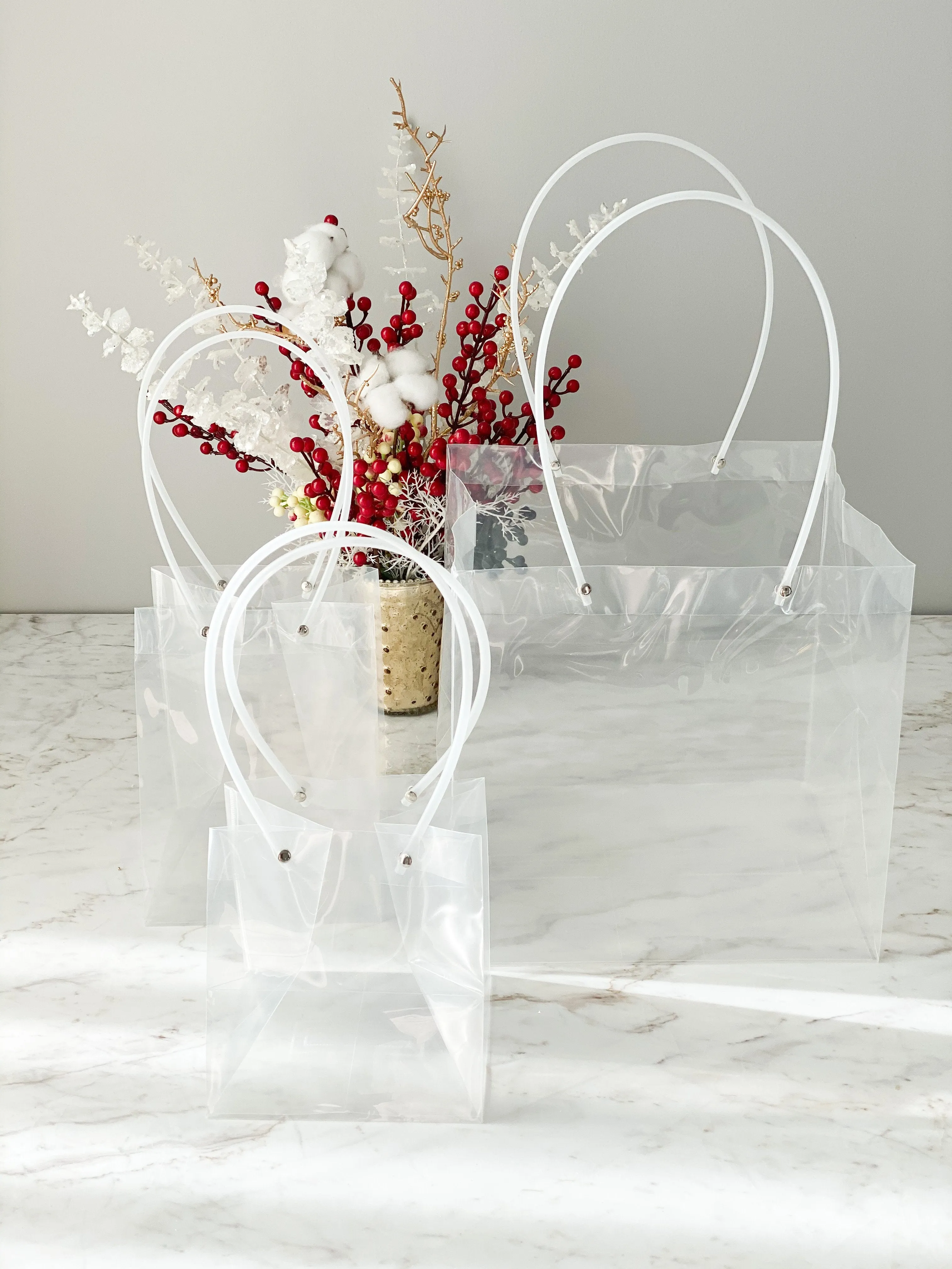 Clear Flower/gift Bag with handle-square bottom