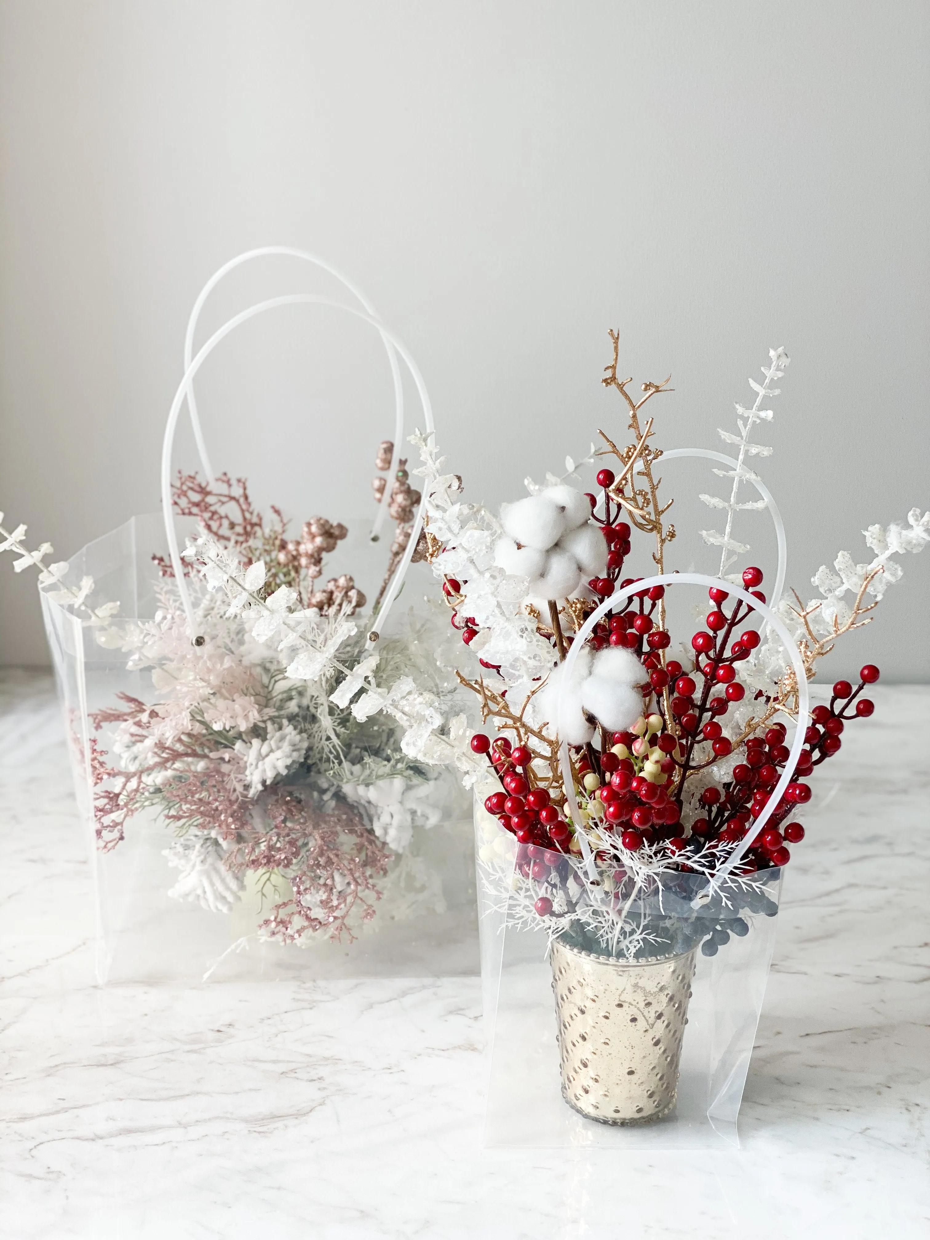 Clear Flower/gift Bag with handle-square bottom