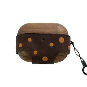 Coffee Spotted Wood Leather AirPods Pro Case with Strap Leather 1,2 AirPods Case Airpod Case Cover