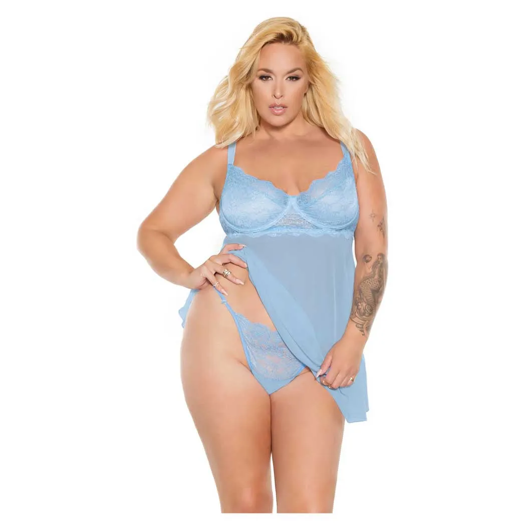 Coquette Babydoll and Thong with Back Ruching