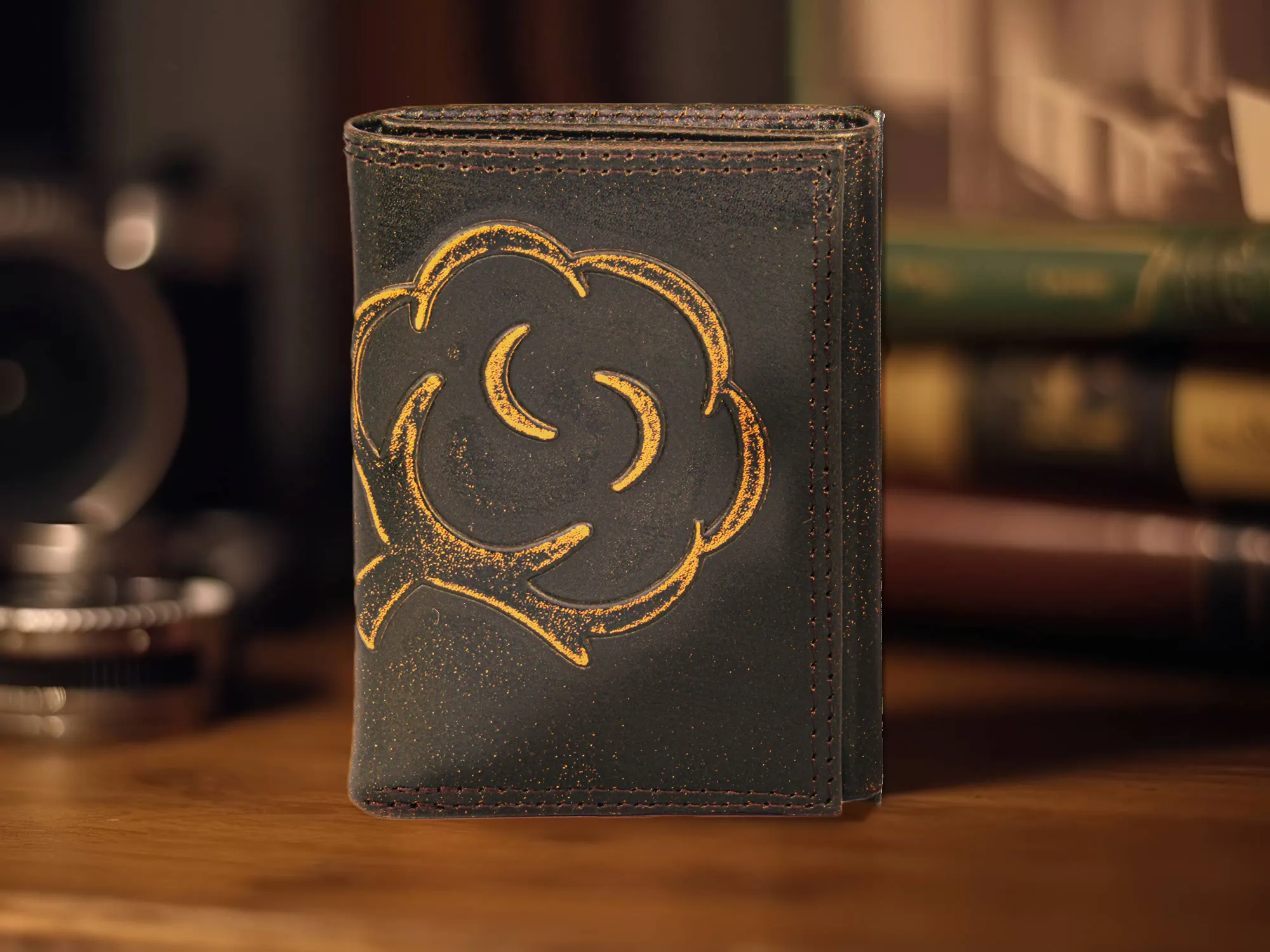 Cotton Boll Burnished Leather Trifold Wallet
