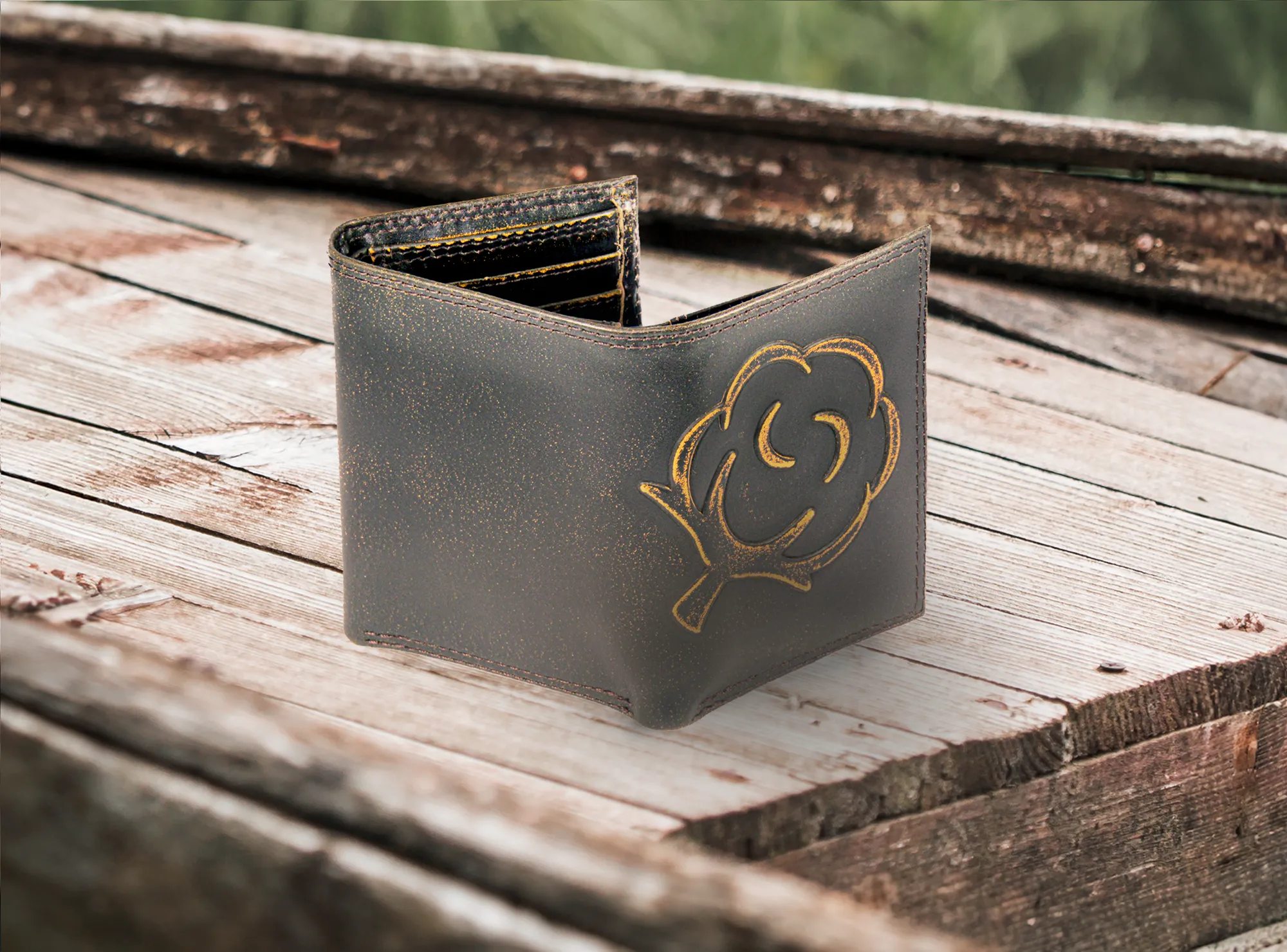 Cotton Boll Burnished Leather Trifold Wallet