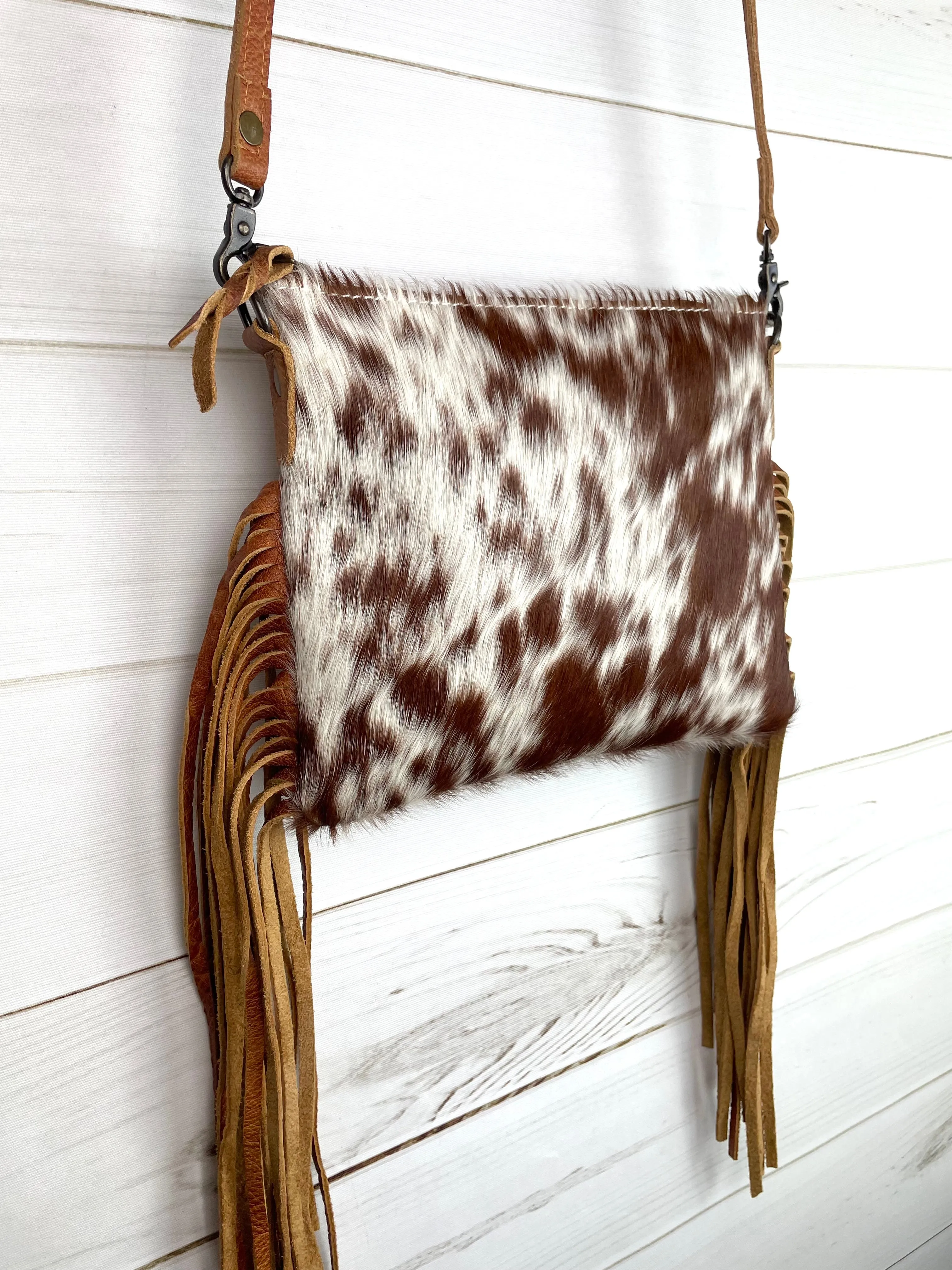 Cowgirl Weekend Light Brown Cowhide and Leather Fringe Handbag