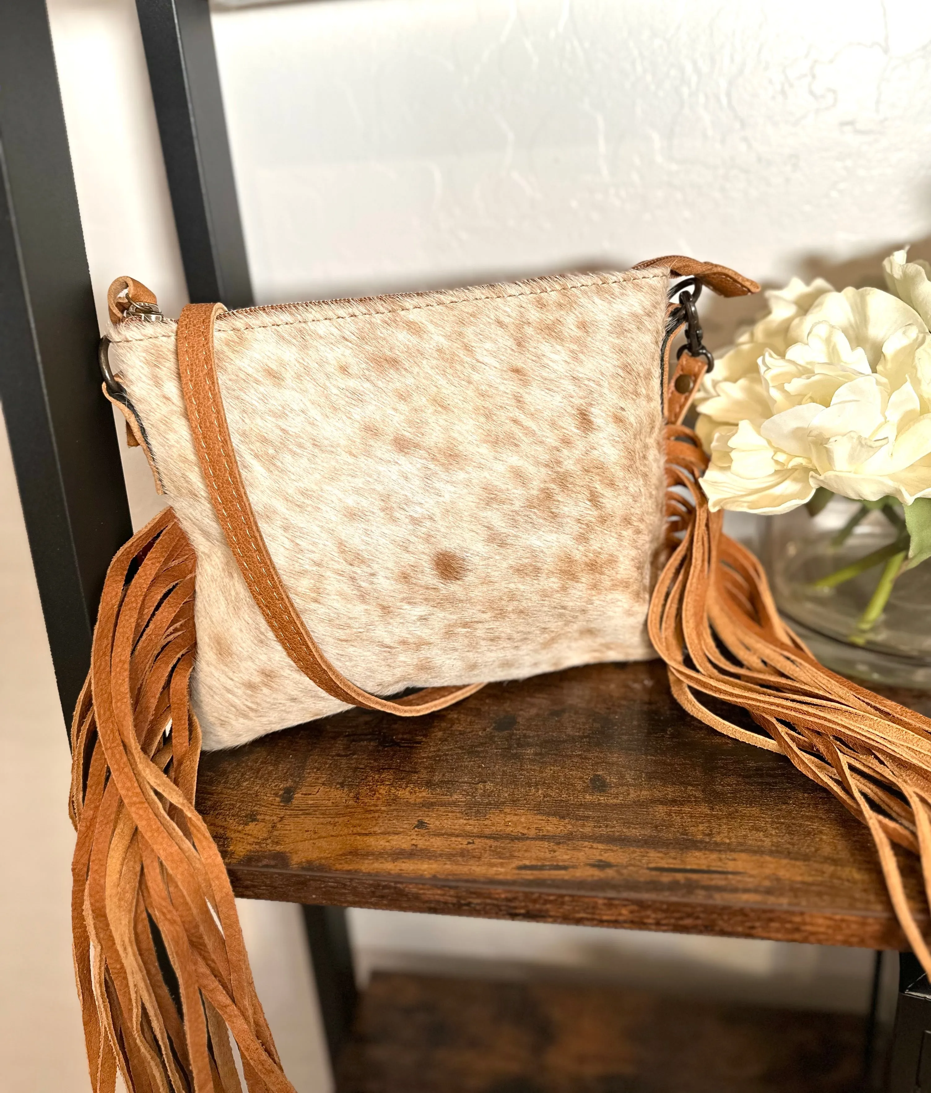Cowgirl Weekend Light Brown Cowhide and Leather Fringe Handbag