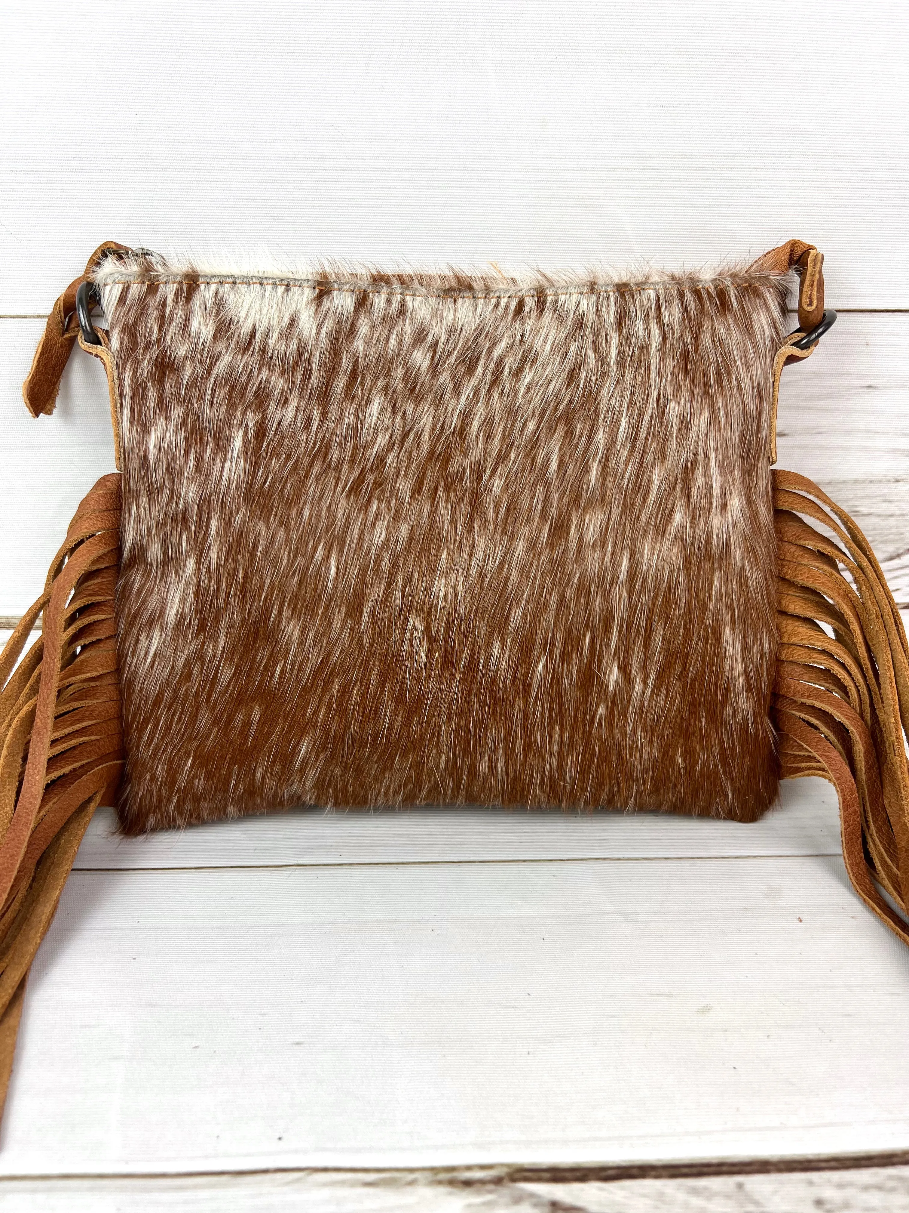 Cowgirl Weekend Light Brown Cowhide and Leather Fringe Handbag