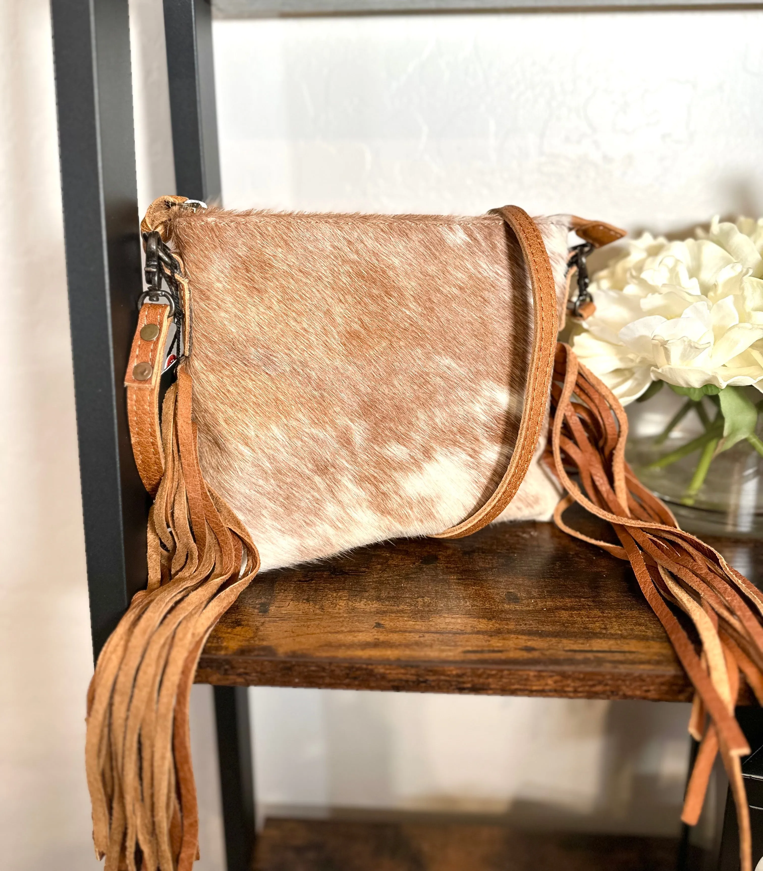 Cowgirl Weekend Light Brown Cowhide and Leather Fringe Handbag