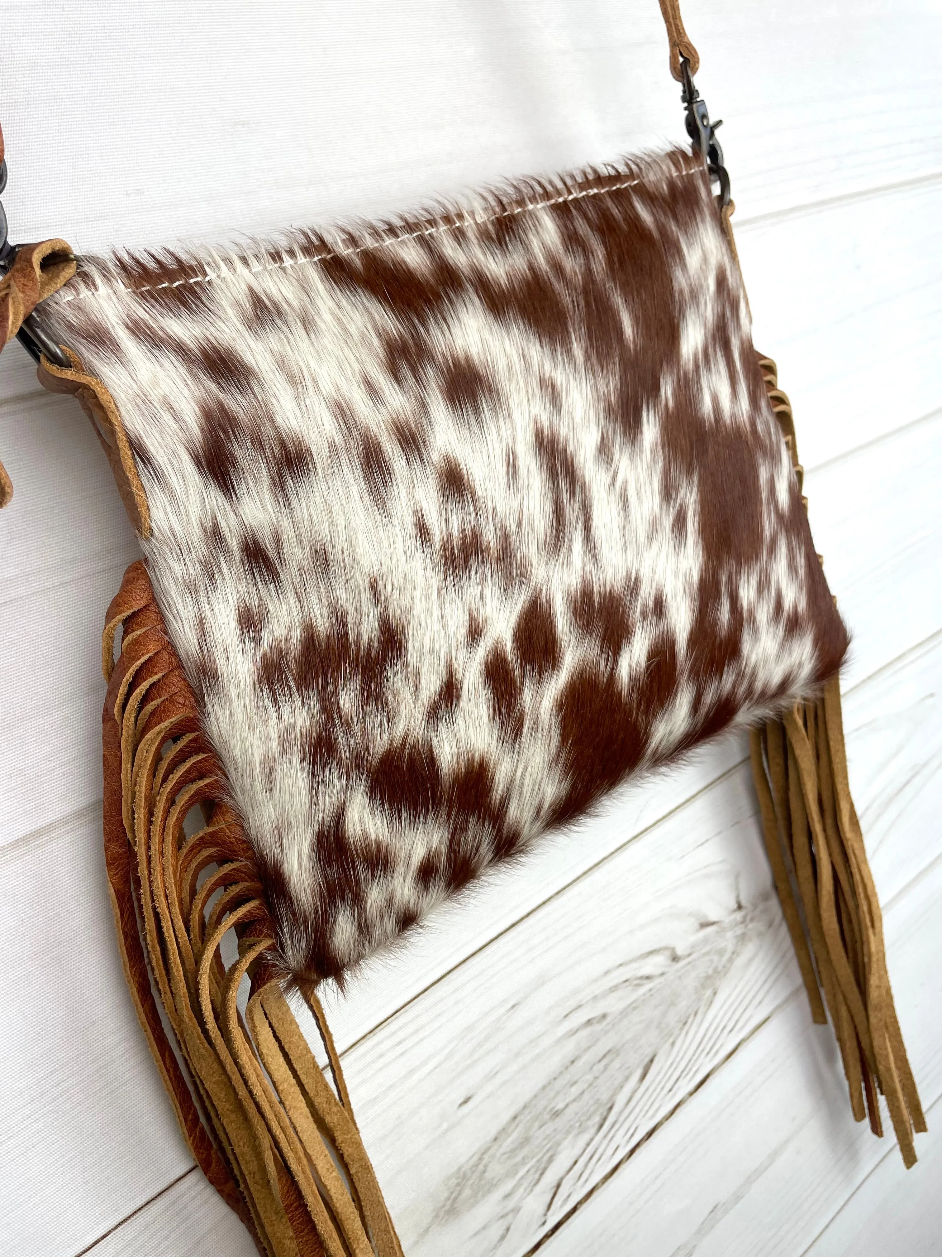 Cowgirl Weekend Light Brown Cowhide and Leather Fringe Handbag