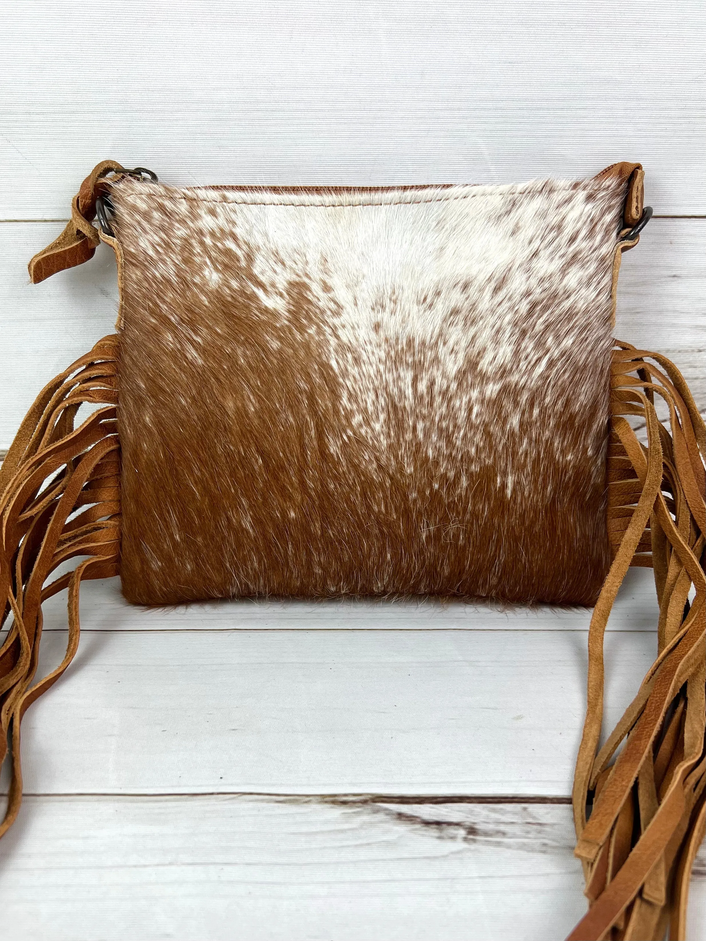 Cowgirl Weekend Light Brown Cowhide and Leather Fringe Handbag
