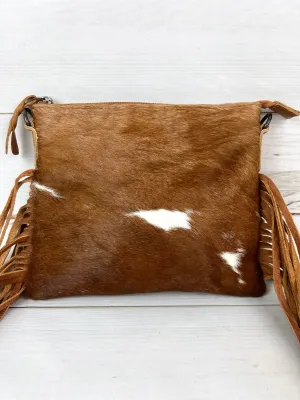 Cowgirl Weekend Light Brown Cowhide and Leather Fringe Handbag